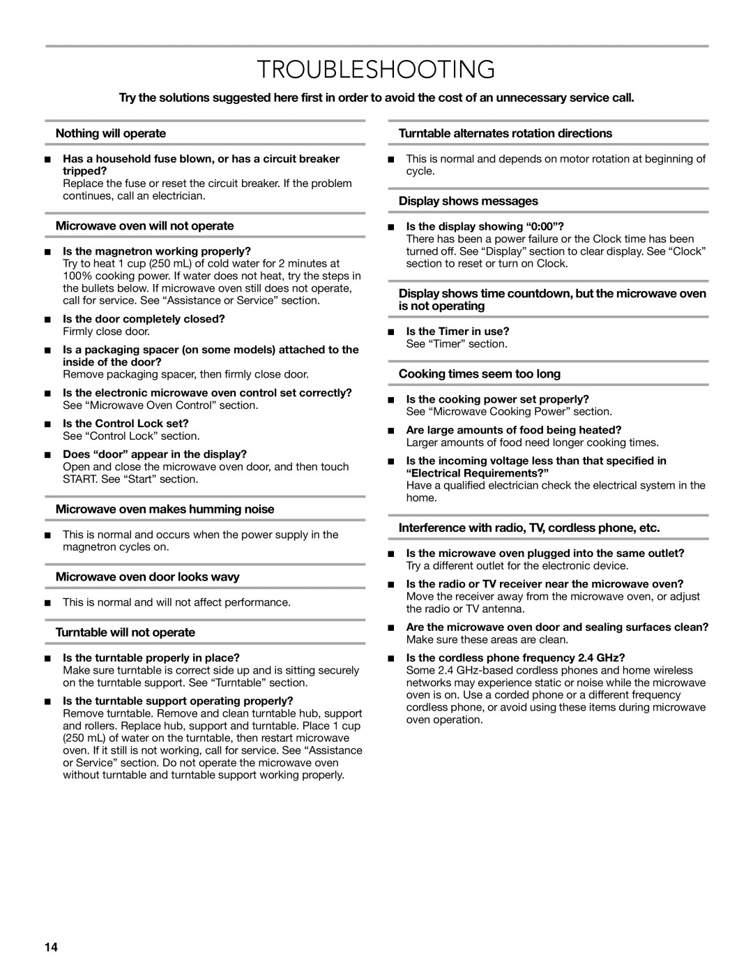 KitchenAid KCMS2255 manual Troubleshooting 