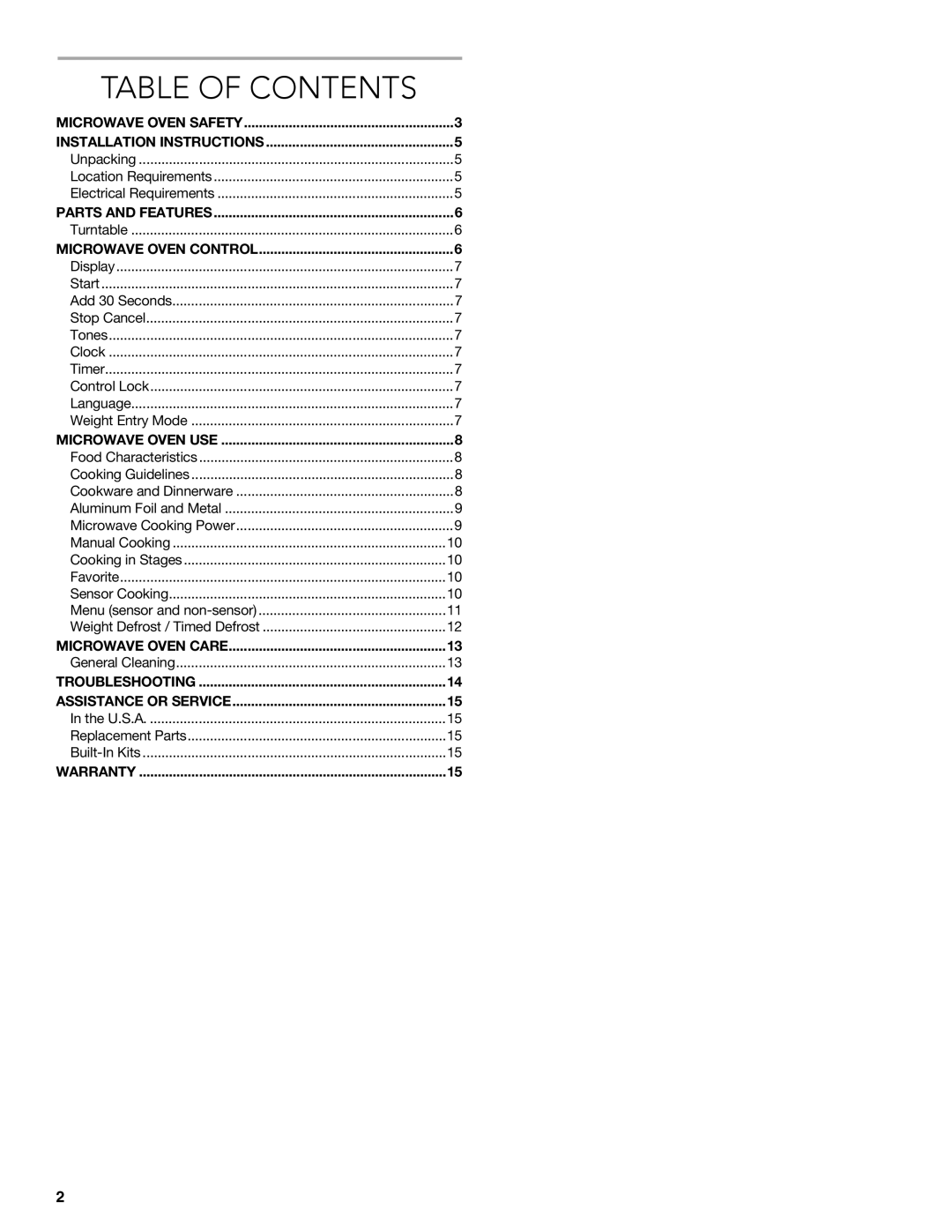 KitchenAid KCMS2255 manual Table of Contents 