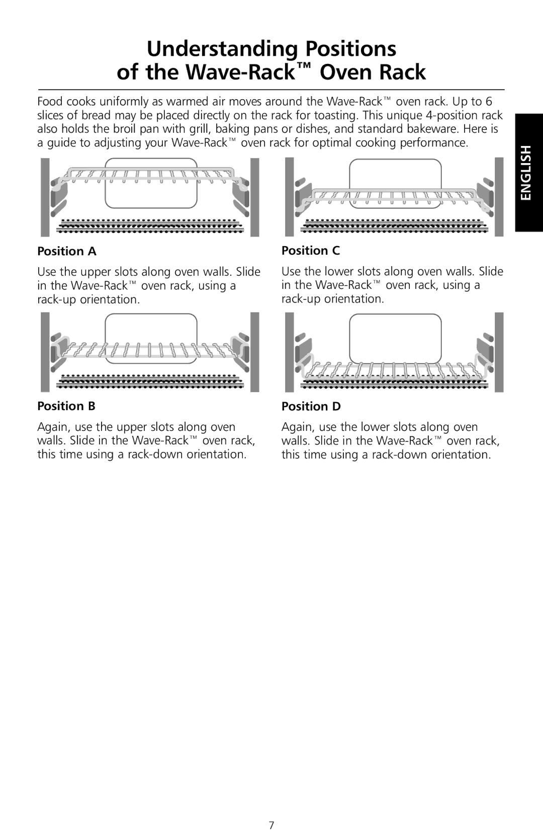 KitchenAid KCO1005 manual Understanding Positions Wave-Rack Oven Rack, Position a Position C, Position B, Position D 