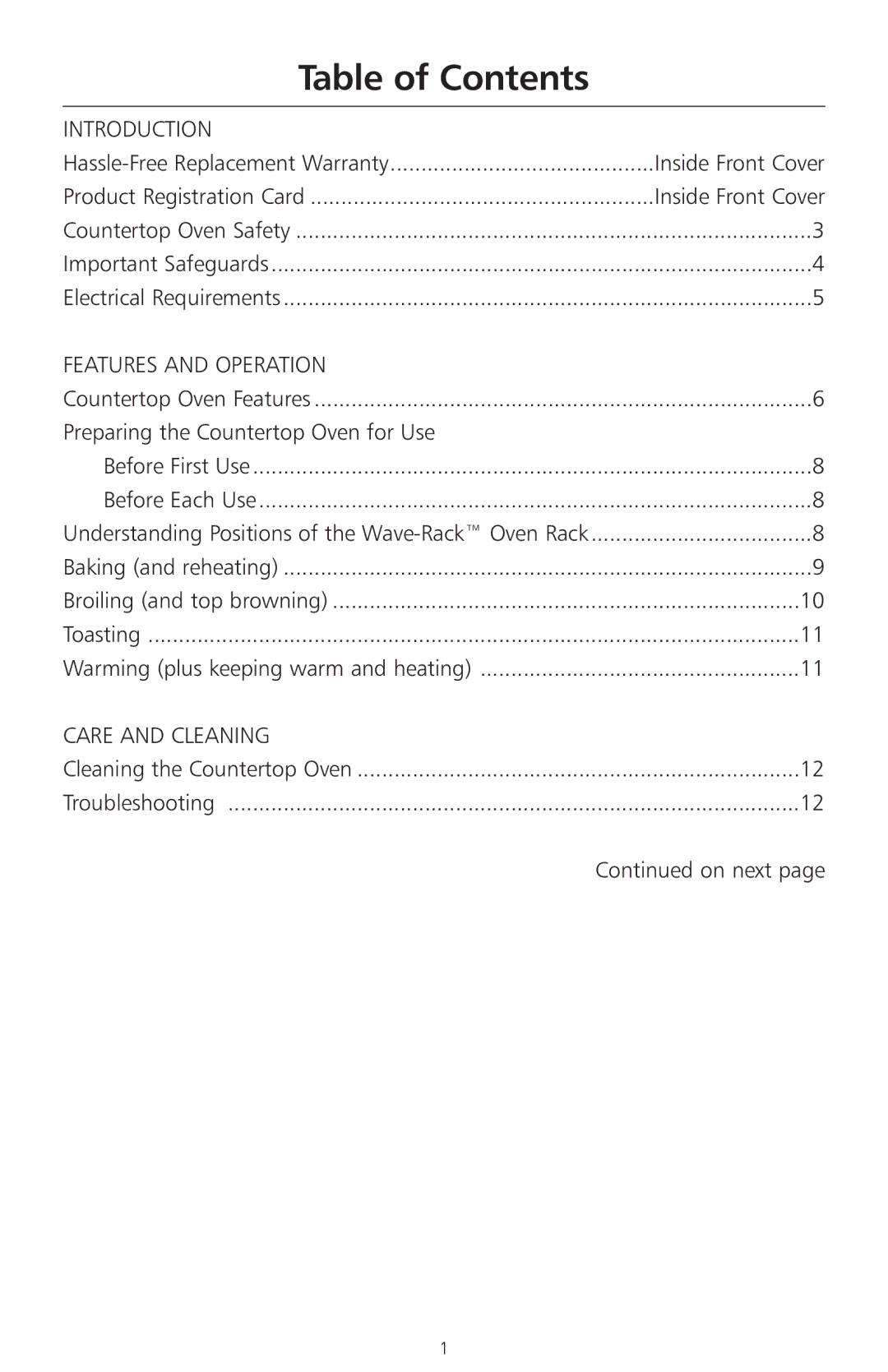 KitchenAid KCO1005 manual Table of Contents 