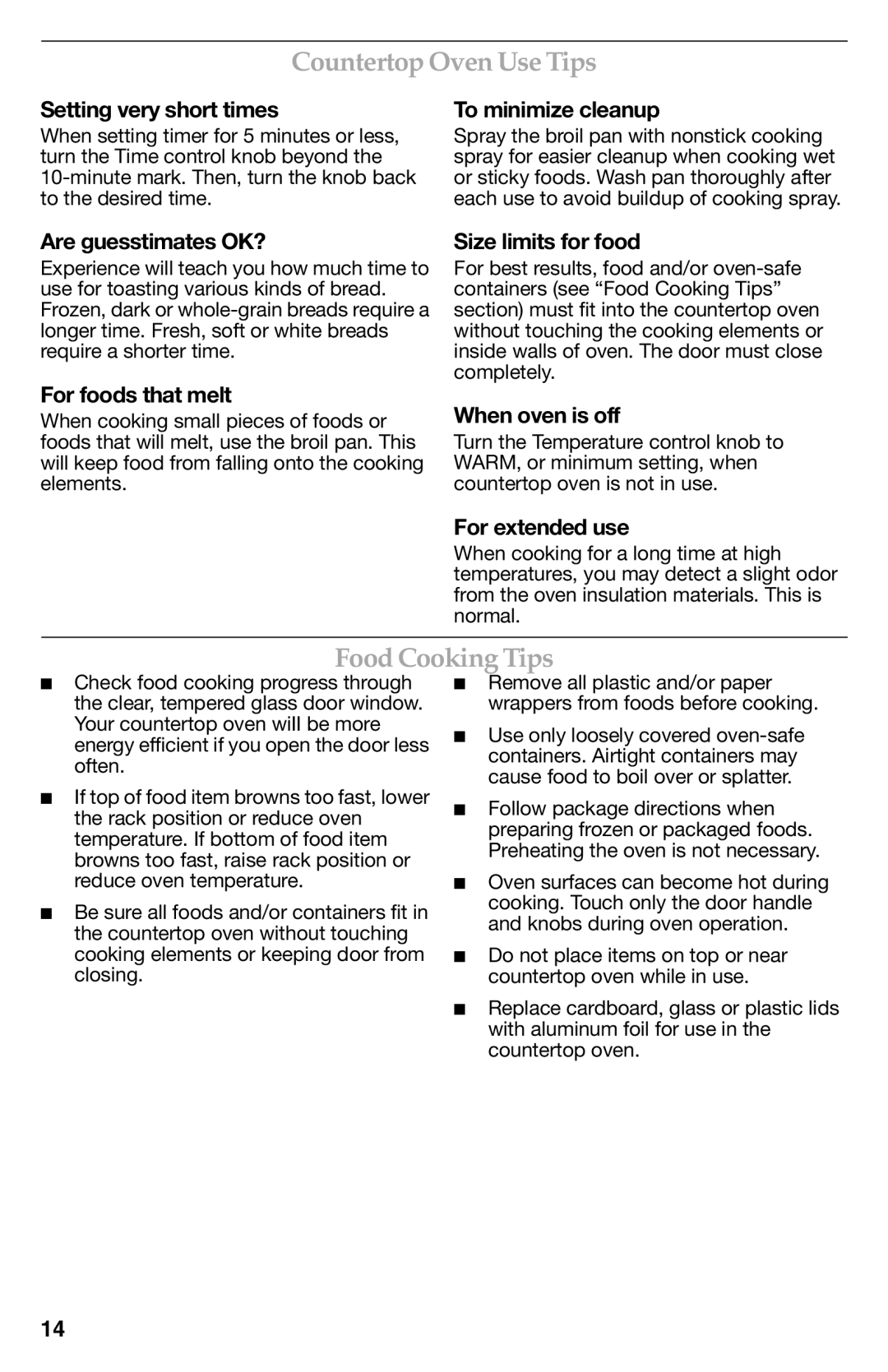 KitchenAid KCO273SS, KCO222, KCO223 manual Countertop Oven Use Tips, Food Cooking Tips 