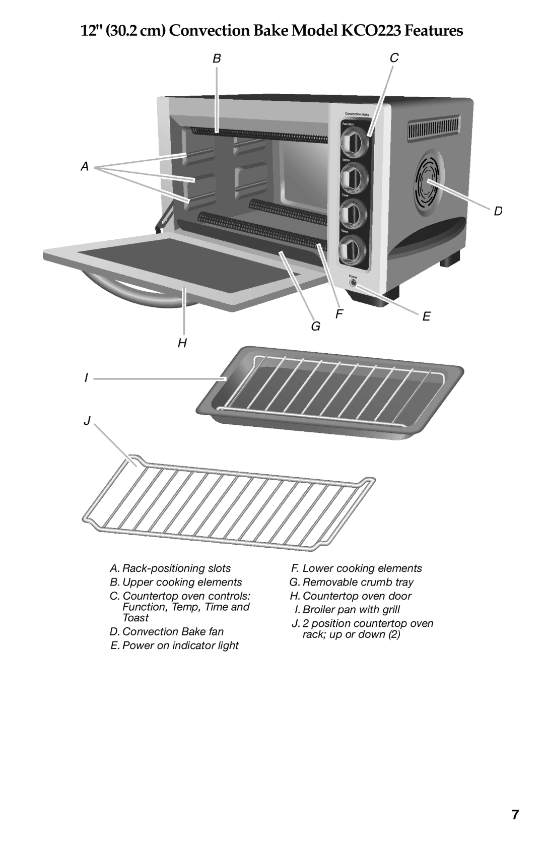 KitchenAid KCO222, KCO273SS manual 12 30.2 cm Convection Bake Model KCO223 Features 