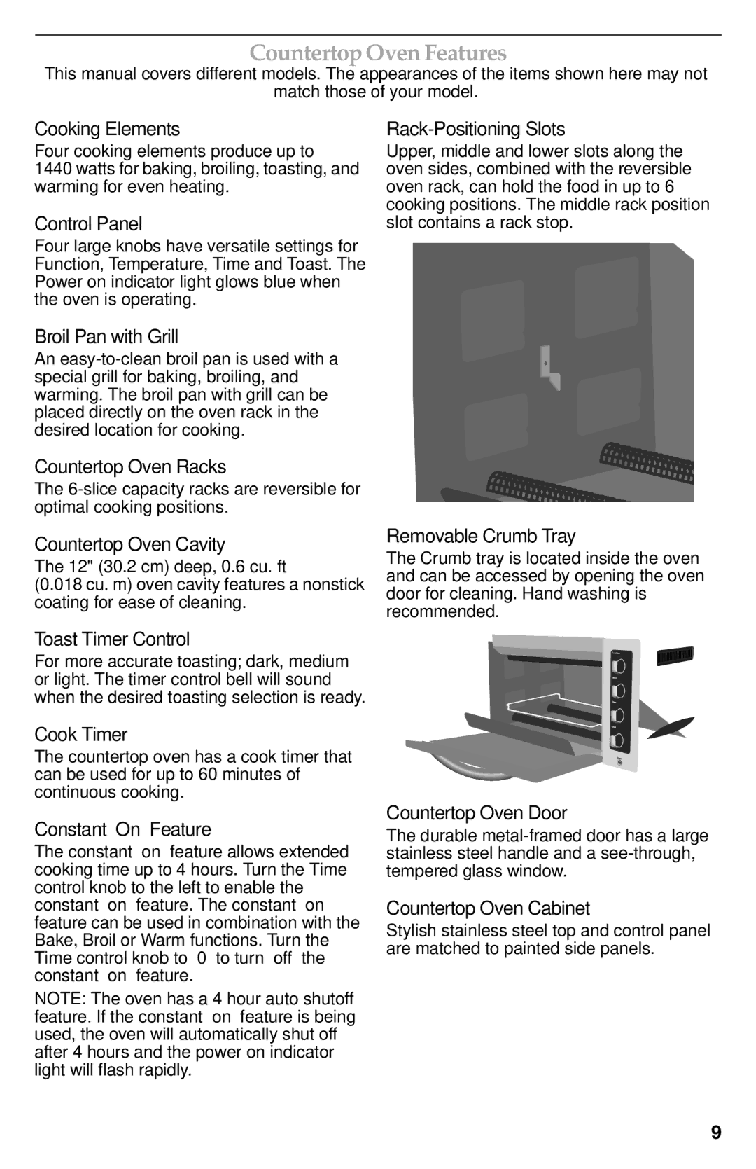 KitchenAid KCO222, KCO223, KCO273SS manual Countertop Oven Features 