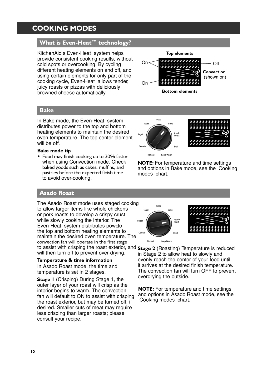 KitchenAid KCO274, KCO273 manual Cooking Modes, What is Even-Heat technology?, Bake, Asado Roast 