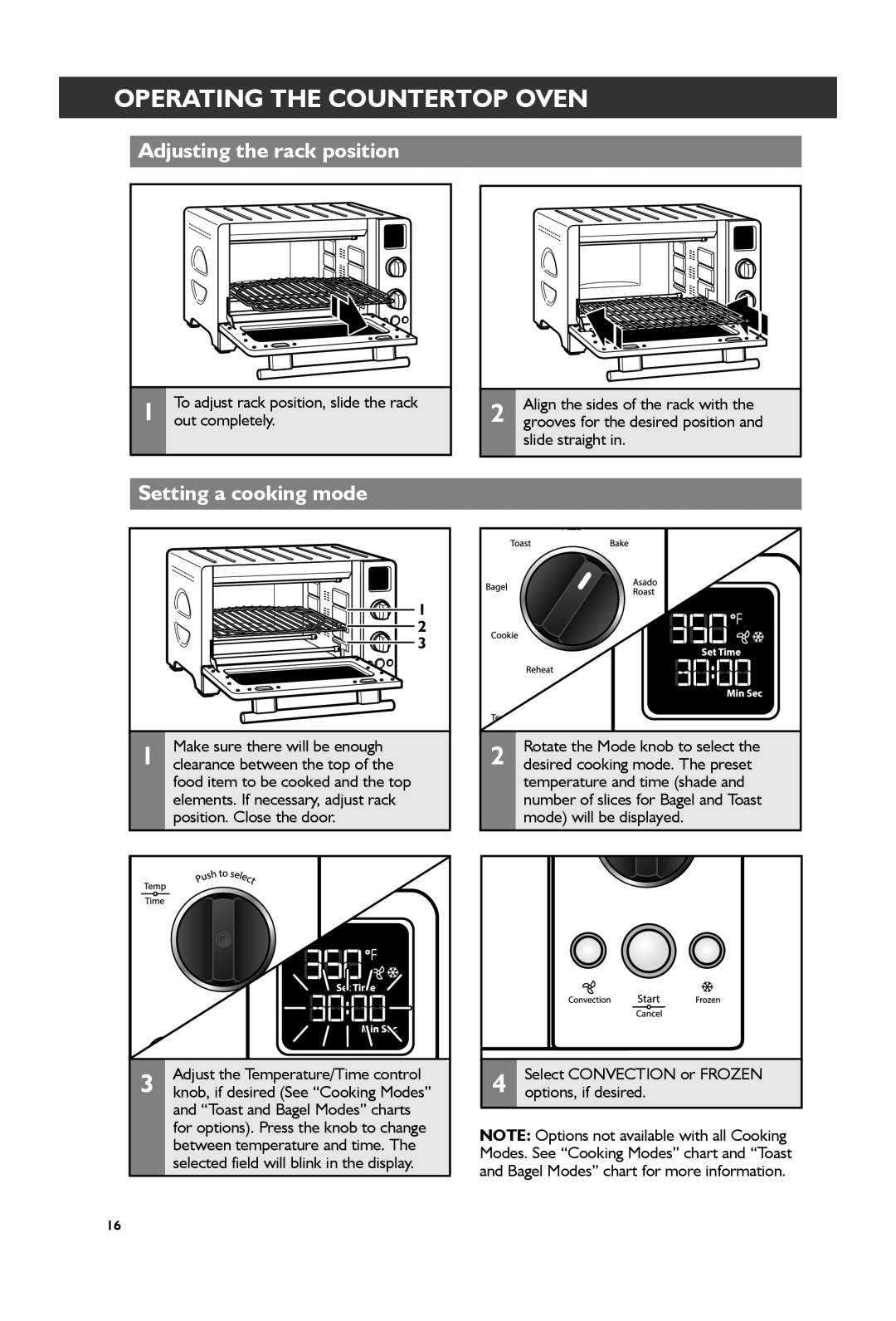 KitchenAid KCO274, KCO273 manual Operating the Countertop Oven, Adjusting the rack position, Setting a cooking mode 