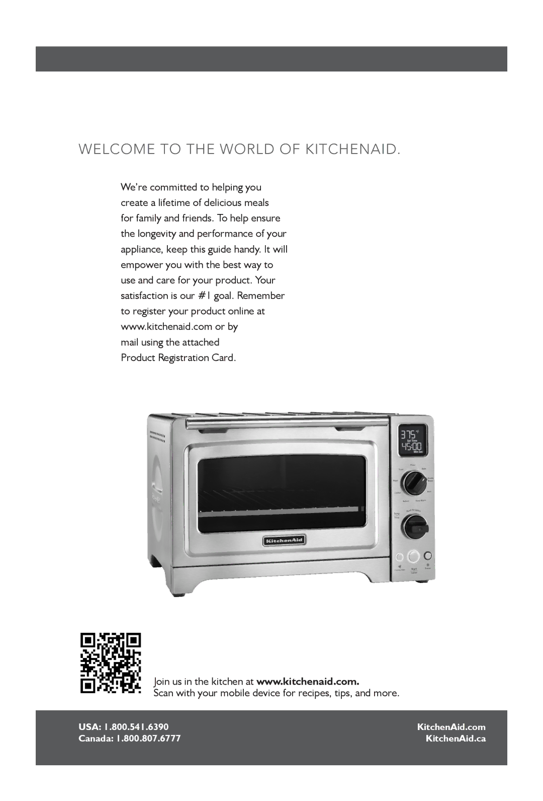 KitchenAid KCO274, KCO273 Welcome to the World of Kitchenaid, Scan with your mobile device for recipes, tips, and more 