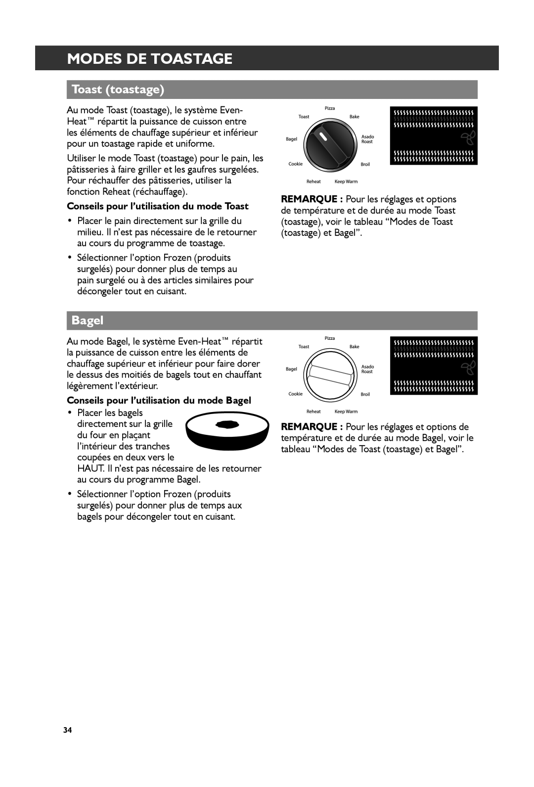 KitchenAid KCO274, KCO273 Modes DE Toastage, Toast toastage, Conseils pour l’utilisation du mode Toast, Placer les bagels 