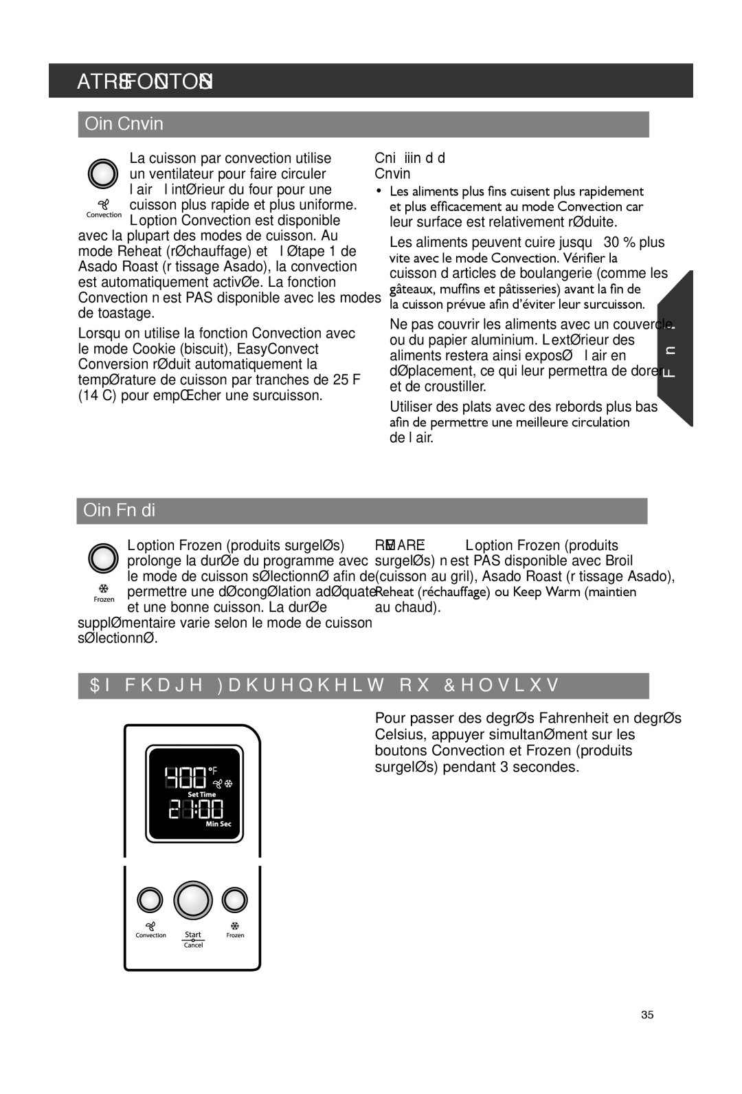 KitchenAid KCO273 Autres Fonctions, Option Convection, Option Frozen produits surgelés, Affichage Fahrenheit ou Celsius 