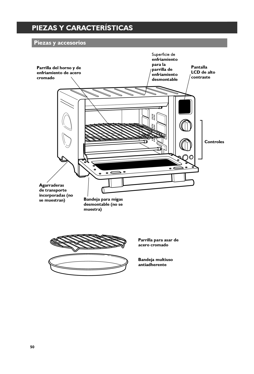 KitchenAid KCO274, KCO273 manual Piezas Y Características, Piezas y accesorios 