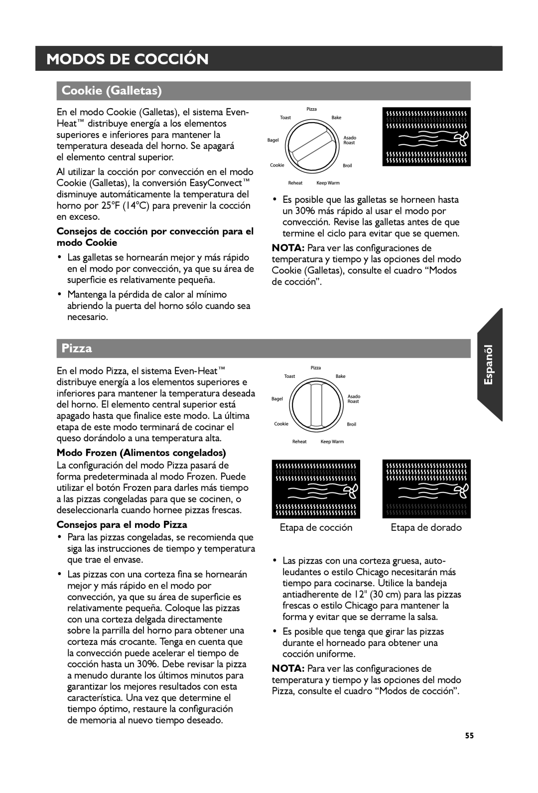 KitchenAid KCO273 Cookie Galletas, Consejos de cocción por convección para el modo Cookie, Consejos para el modo Pizza 