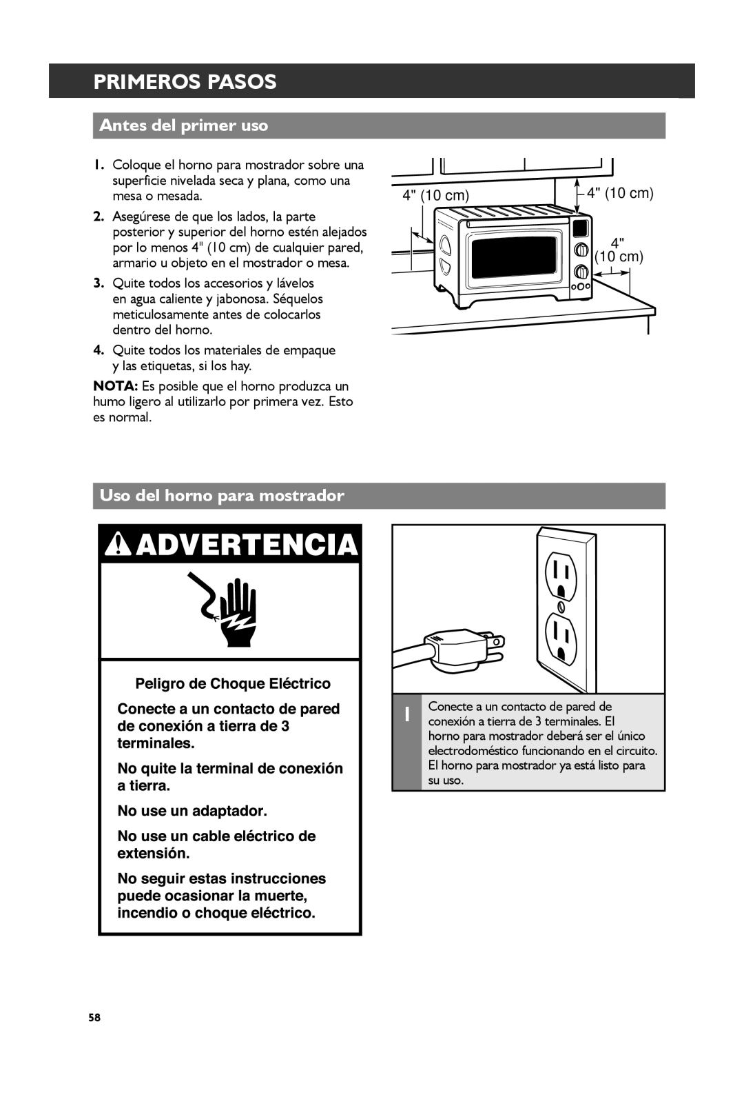 KitchenAid KCO274, KCO273 manual Primeros Pasos, Antes del primer uso, Uso del horno para mostrador 