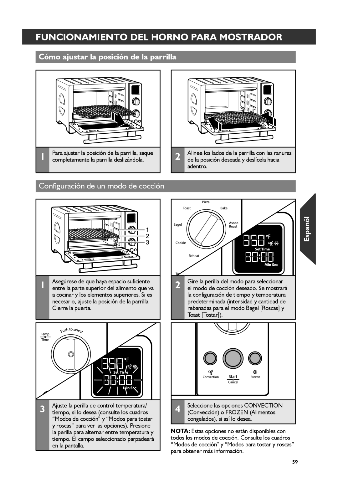 KitchenAid KCO273, KCO274 manual Funcionamiento DEL Horno Para Mostrador, Cómo ajustar la posición de la parrilla 