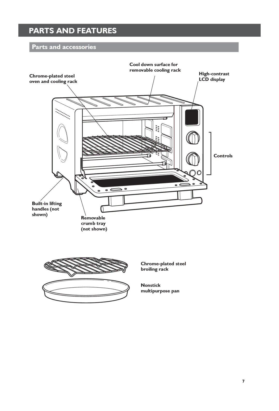 KitchenAid KCO273, KCO274 manual Parts and Features, Parts and accessories 