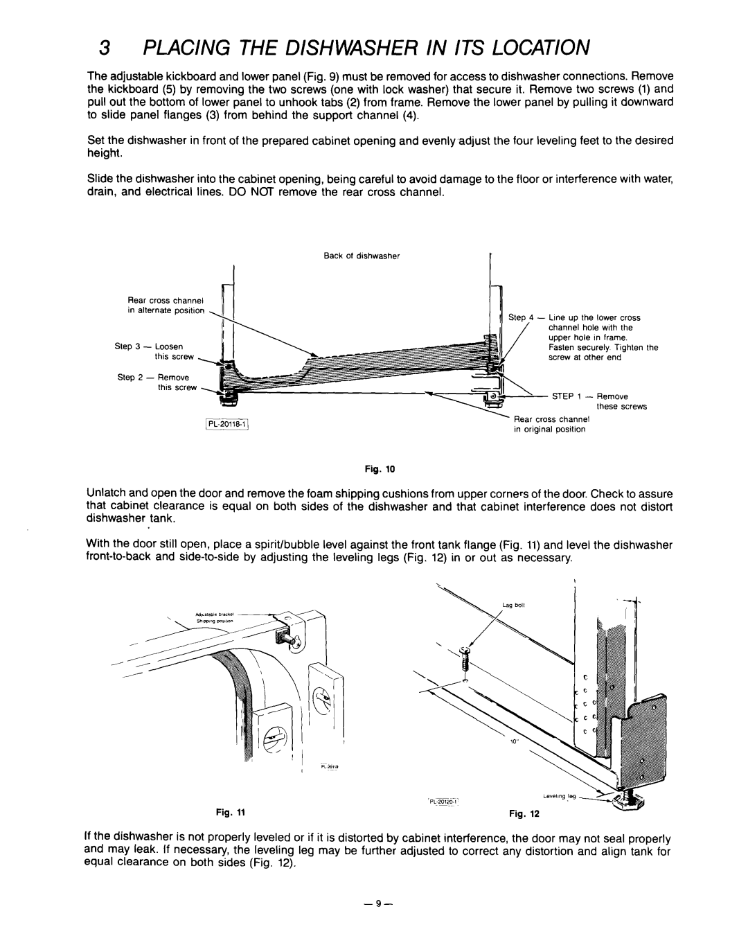 KitchenAid KD-27A installation instructions Placing the Dishwasher in ITS Location 