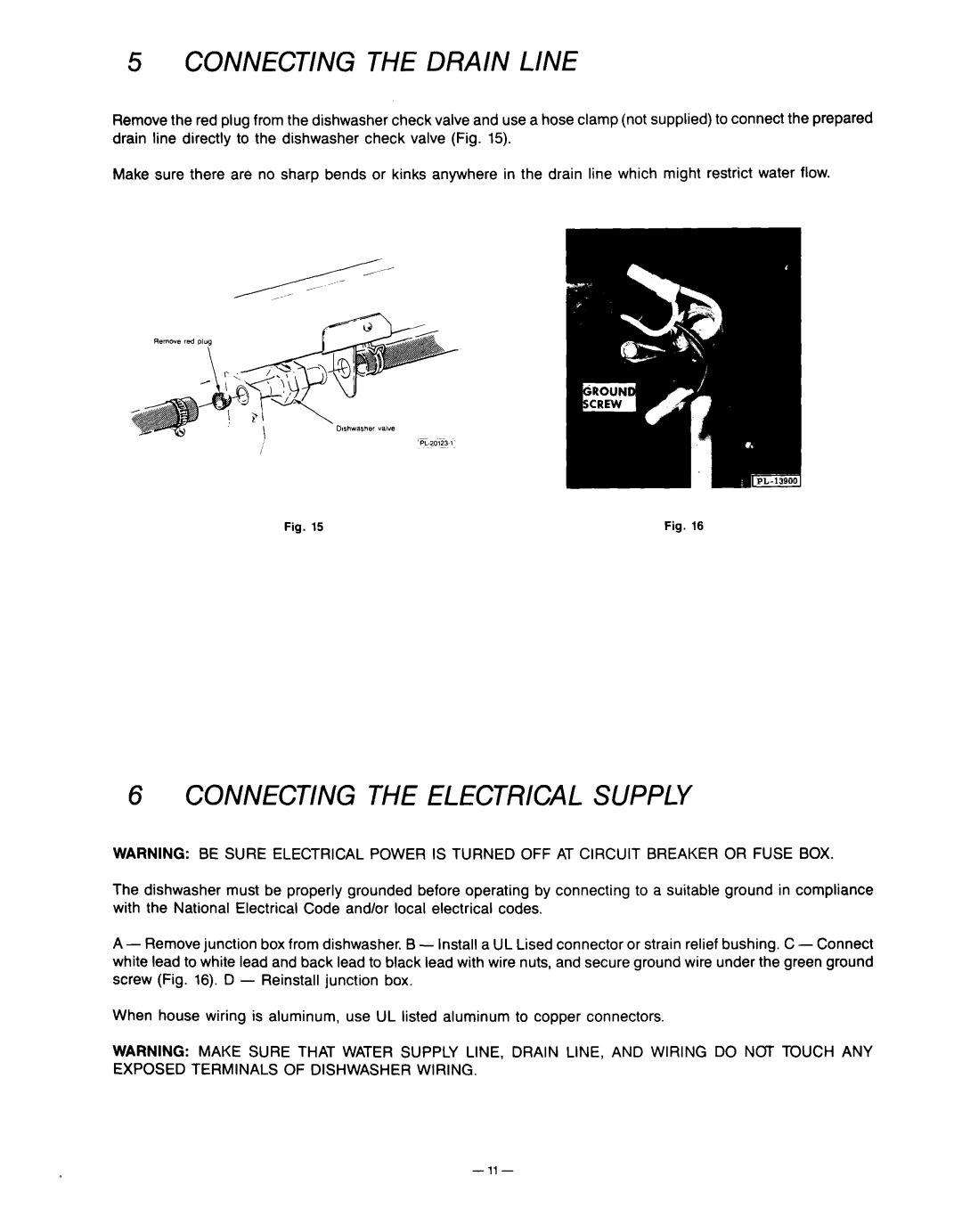 KitchenAid KD-27A installation instructions Connecting The Drain Line, CONNECTING THE ELECTRlCAL SUPPLY 