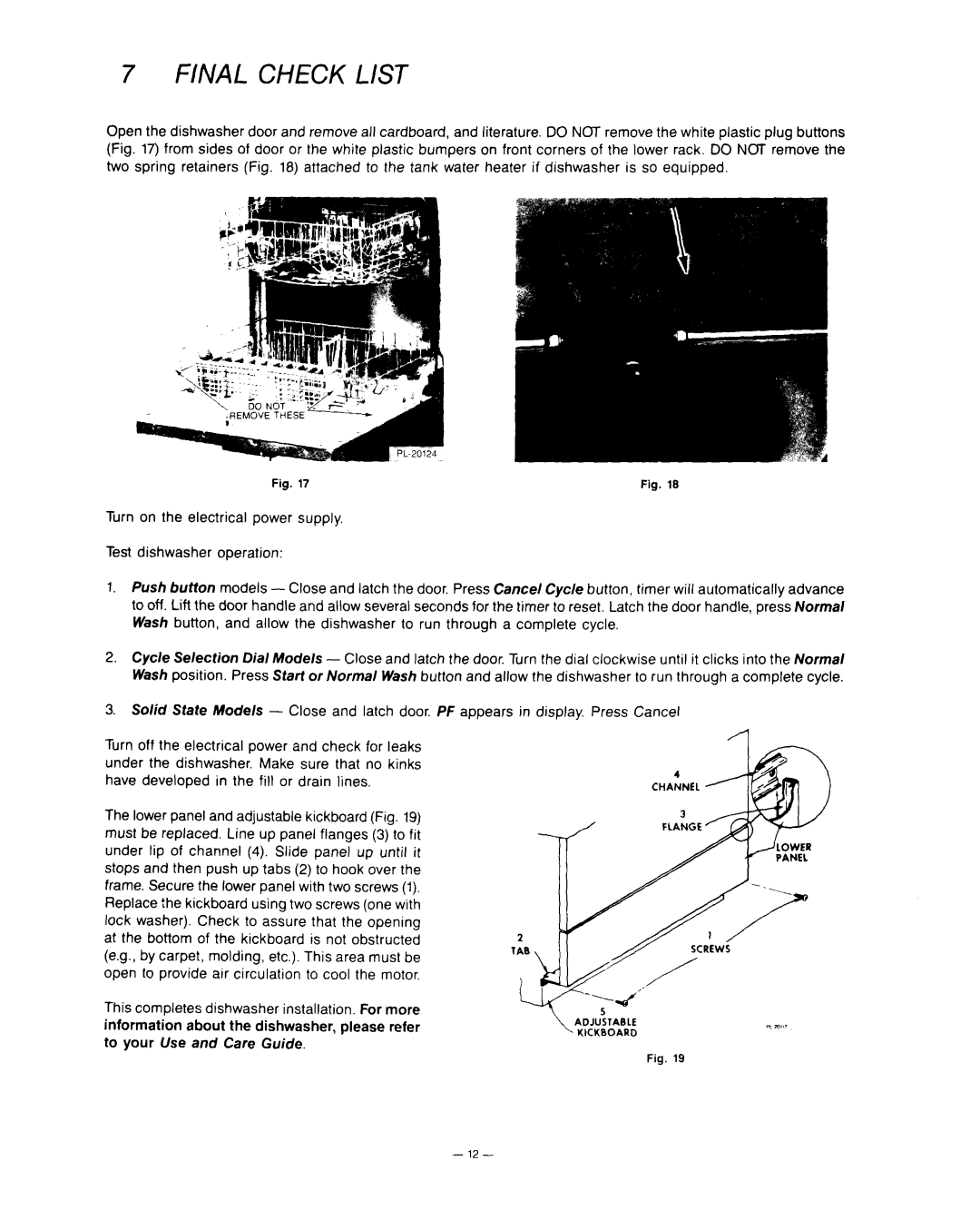 KitchenAid KD-27A installation instructions FlNAL CHECK LIST 