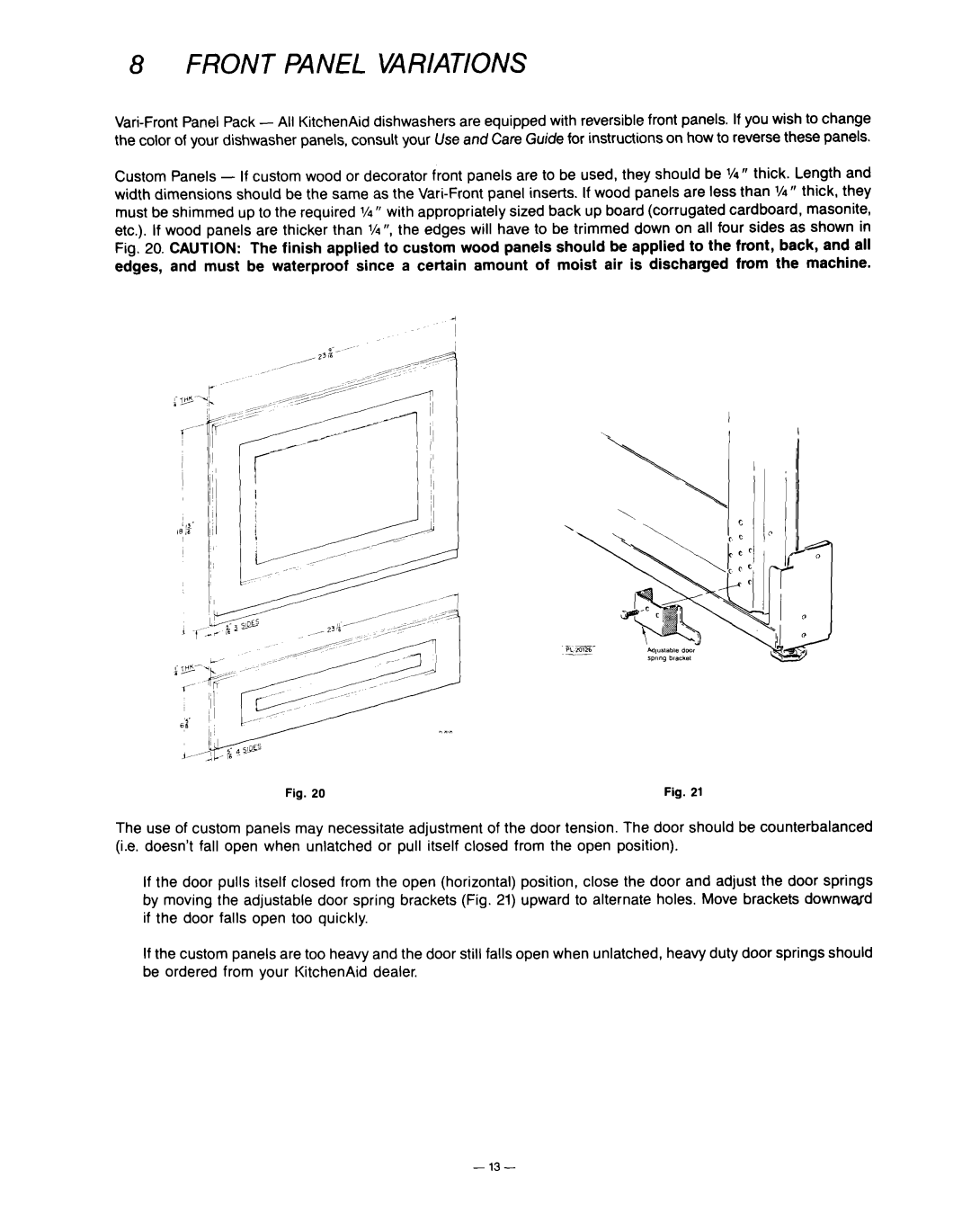 KitchenAid KD-27A installation instructions Front Panel Variations 