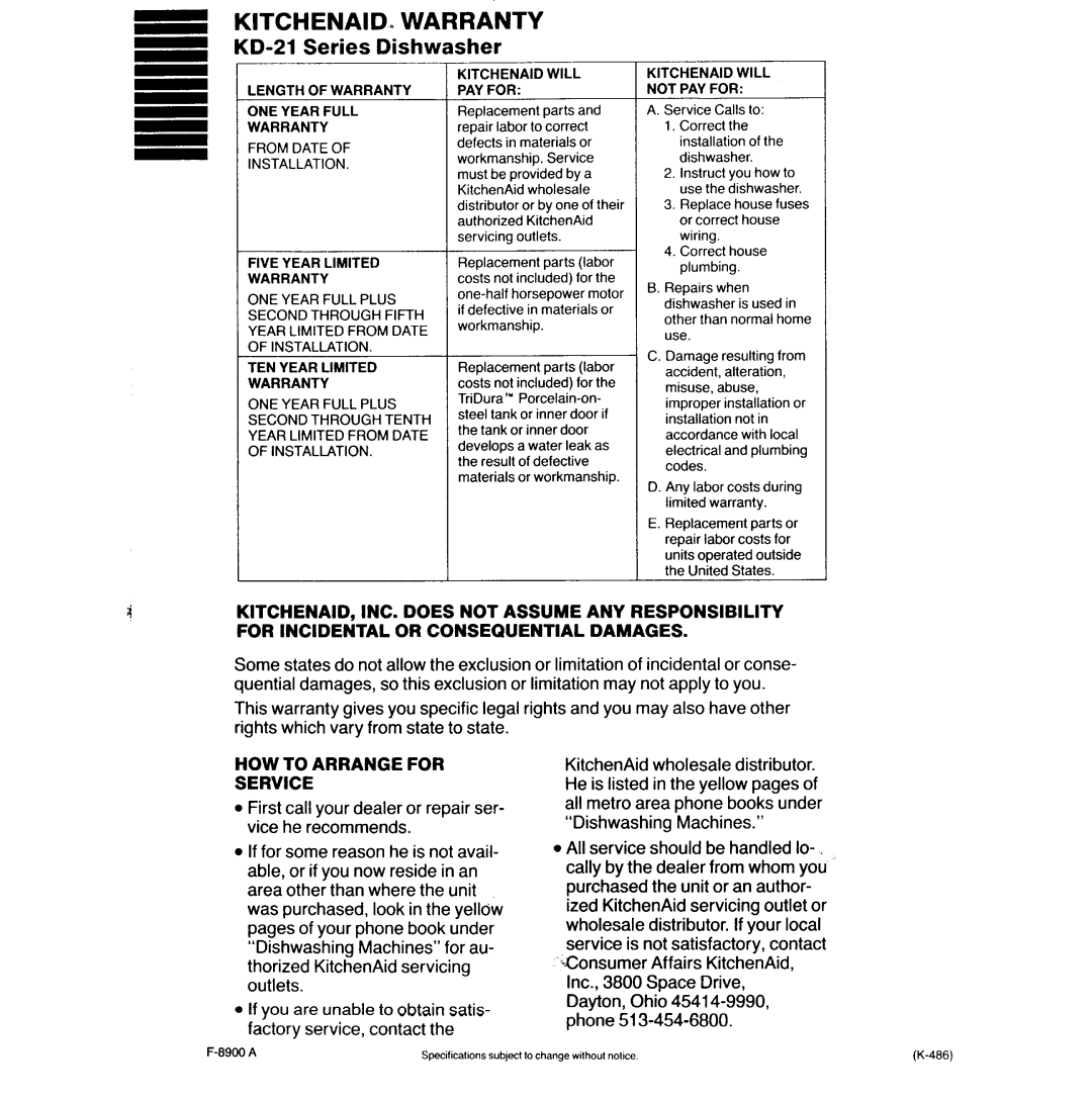 KitchenAid KDB-21 manual 