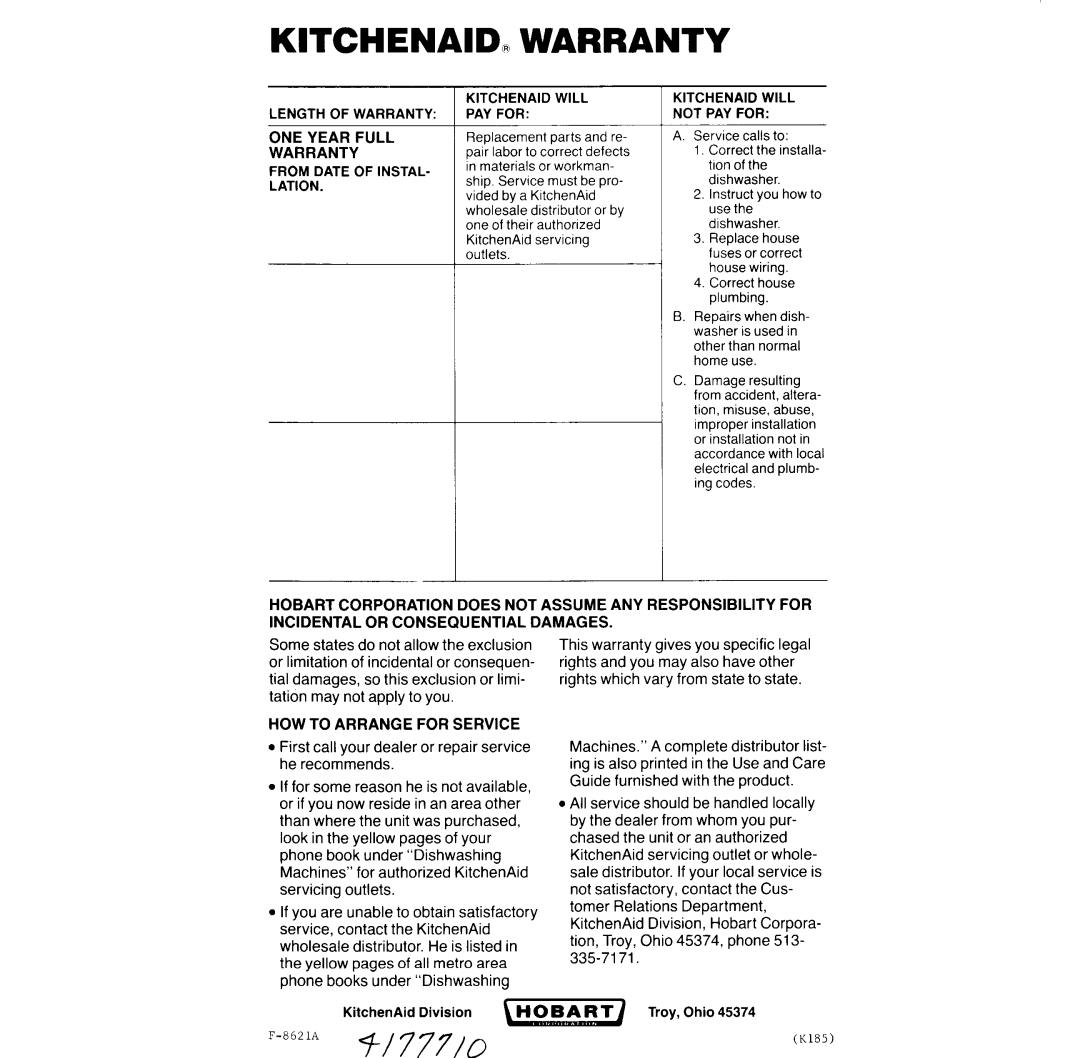 KitchenAid KDB-21B manual 