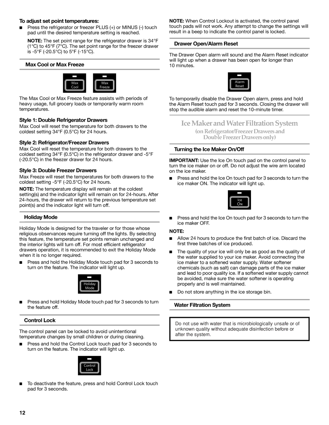 KitchenAid KDDC24RVS manual Ice Maker and Water Filtration System 