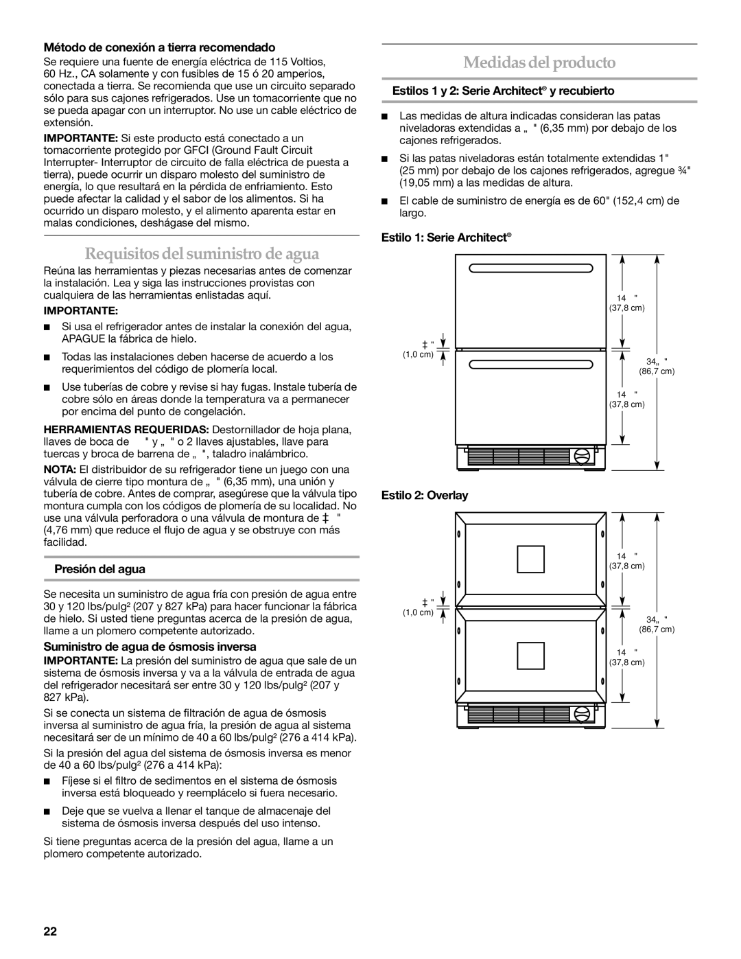 KitchenAid KDDC24RVS manual Medidas del producto, Requisitos del suministro de agua 