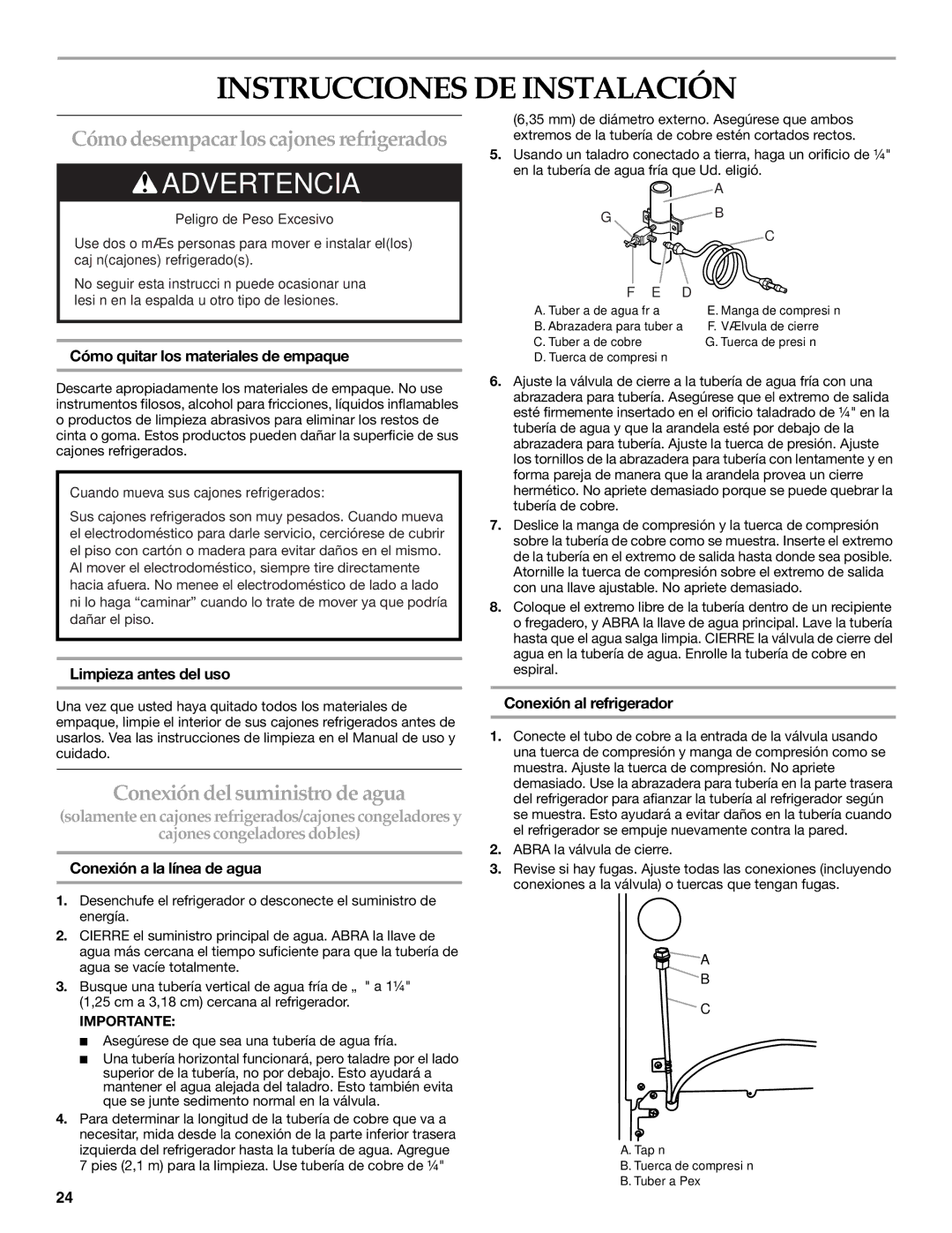 KitchenAid KDDC24RVS manual Instrucciones DE Instalación, Cómo desempacar los cajones refrigerados 