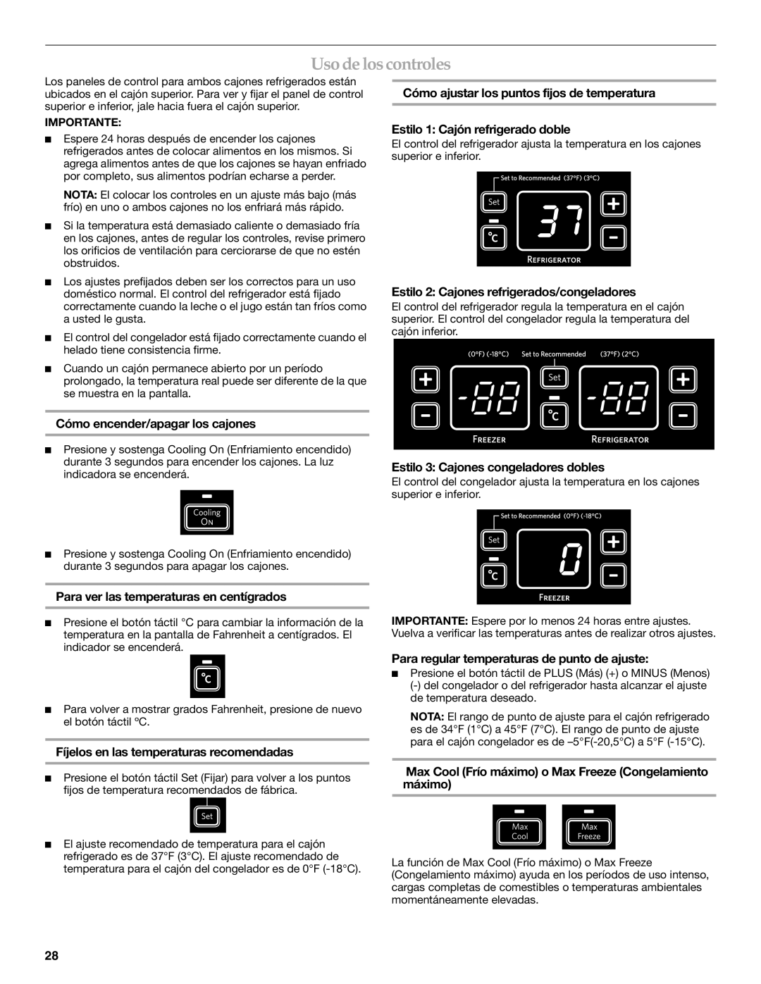 KitchenAid KDDC24RVS manual Uso de los controles 