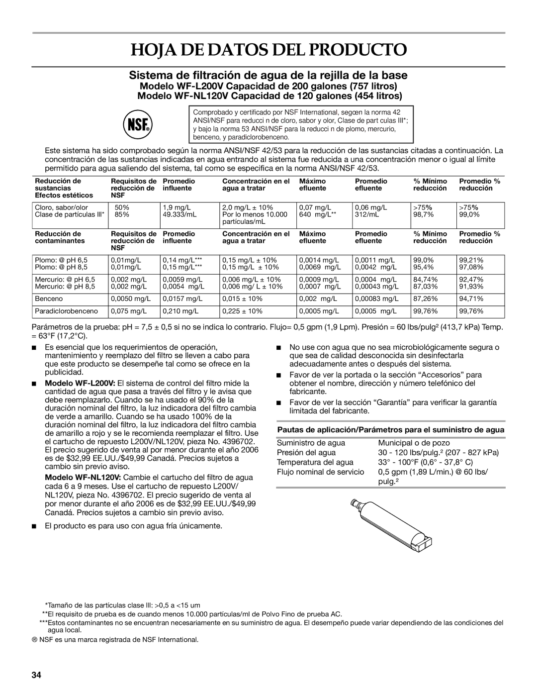 KitchenAid KDDC24RVS manual Hoja DE Datos DEL Producto, Pautas de aplicación/Parámetros para el suministro de agua 