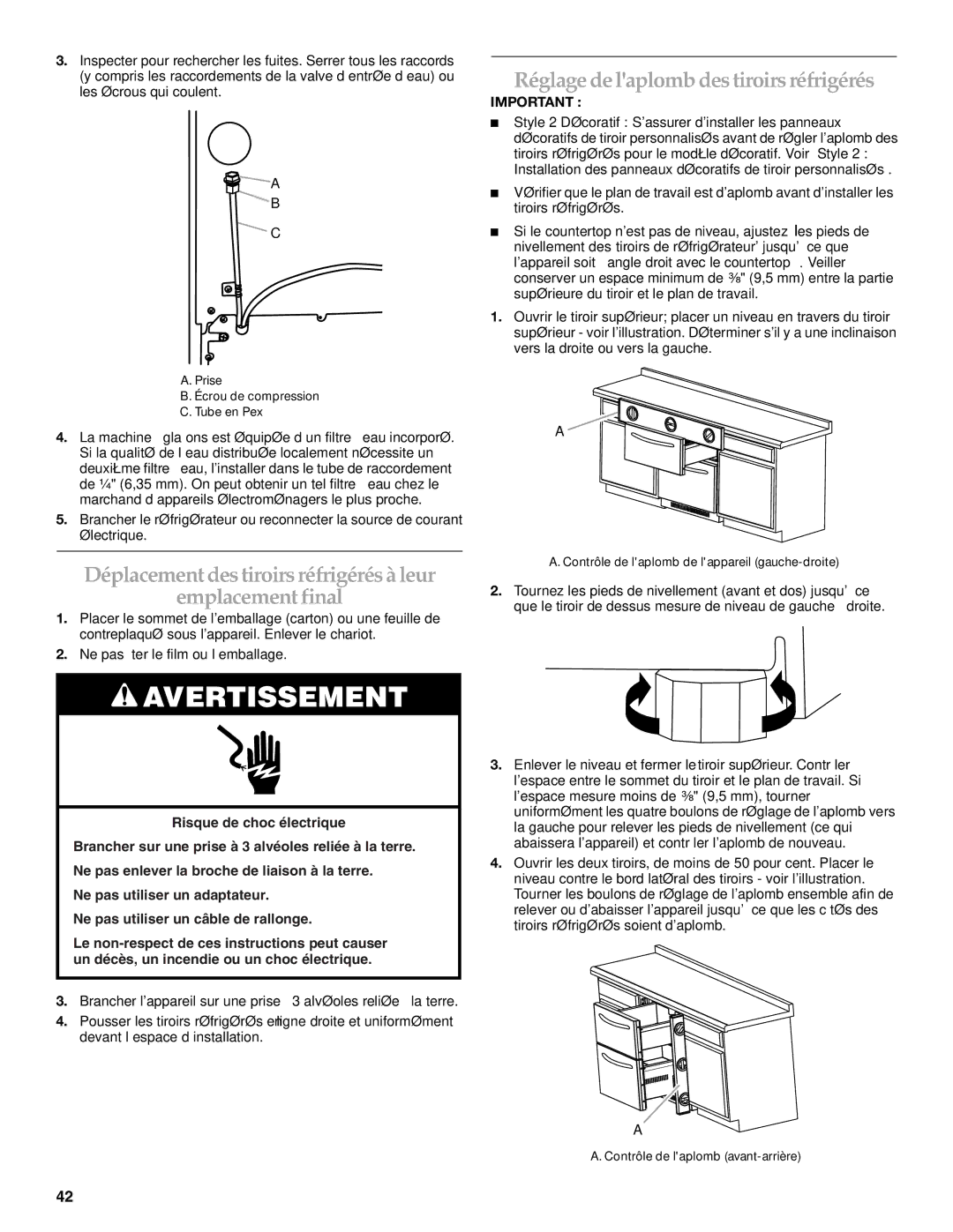 KitchenAid KDDC24RVS manual Déplacement des tiroirs réfrigérés à leur Emplacement final 