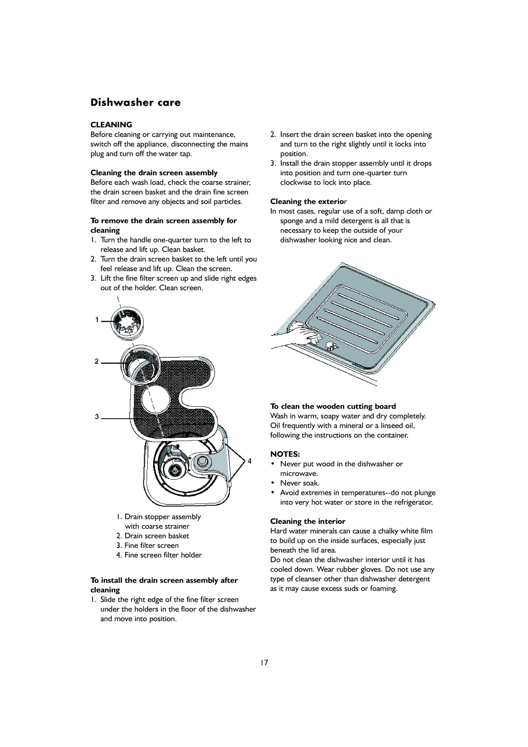 KitchenAid KDIX 8810 manual Dishwasher care, Cleaning 