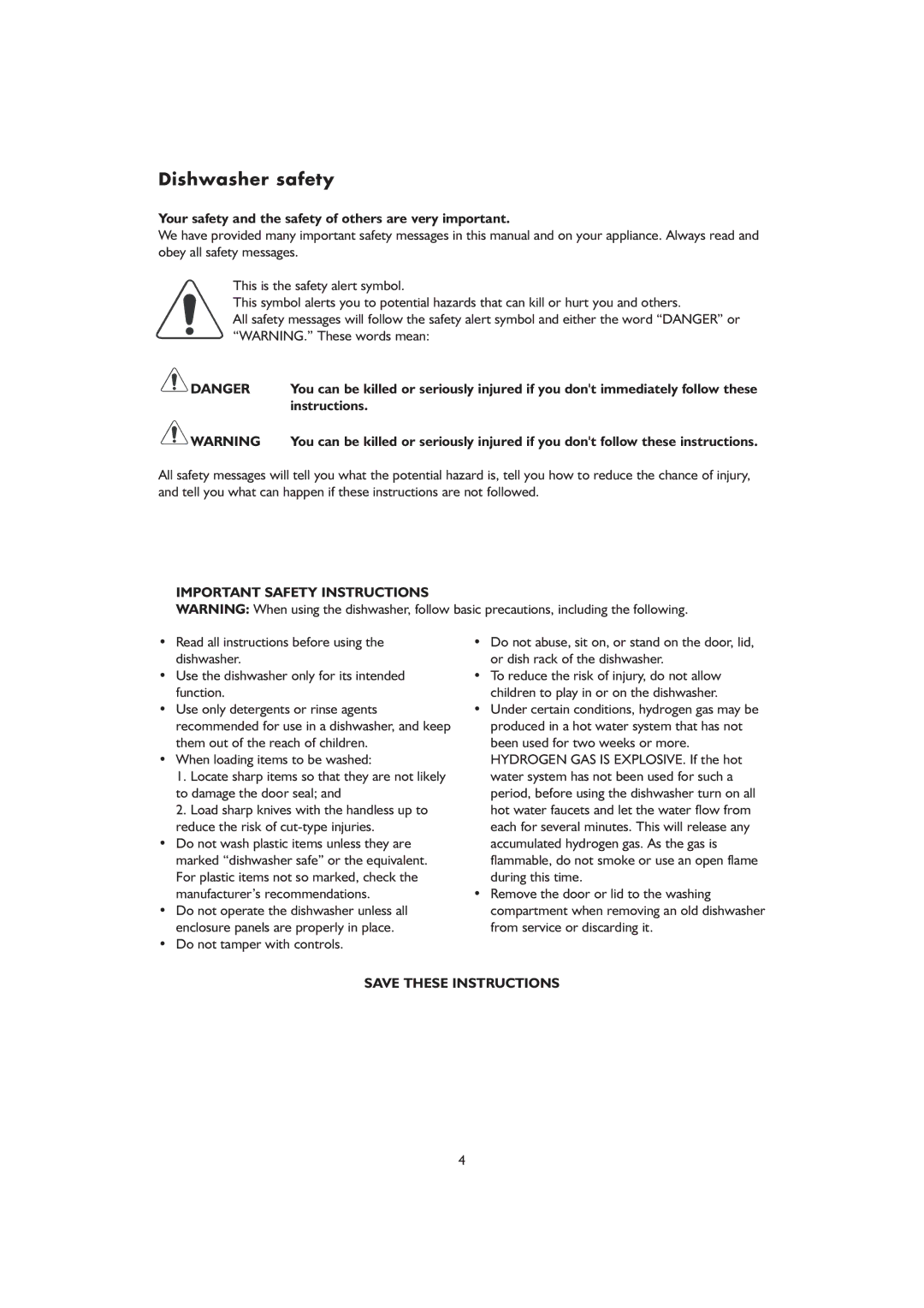 KitchenAid KDIX 8810 manual Dishwasher safety, Your safety and the safety of others are very important, Instructions 