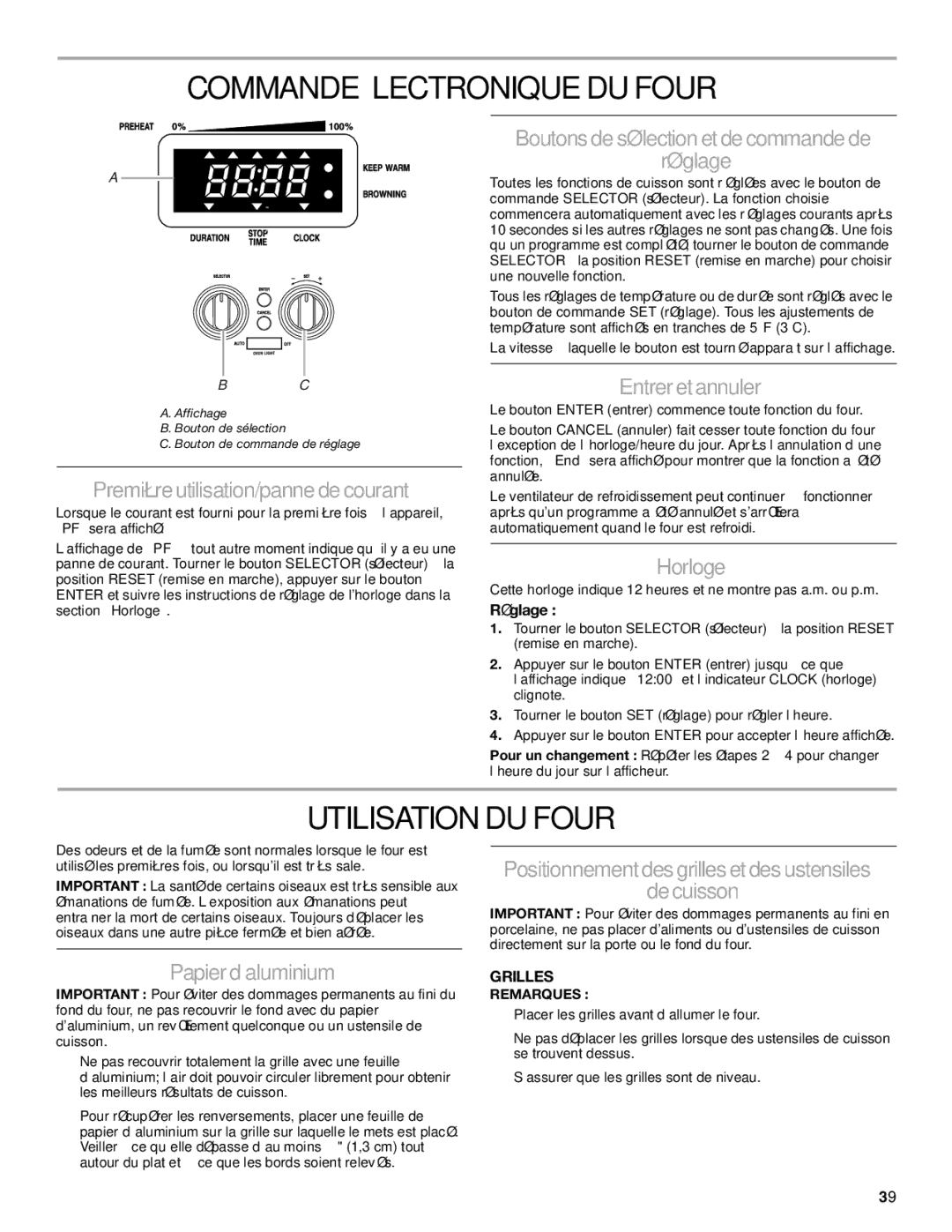 KitchenAid KDRP407 KDRP462 manual Commande Électronique DU Four, Utilisation DU Four 