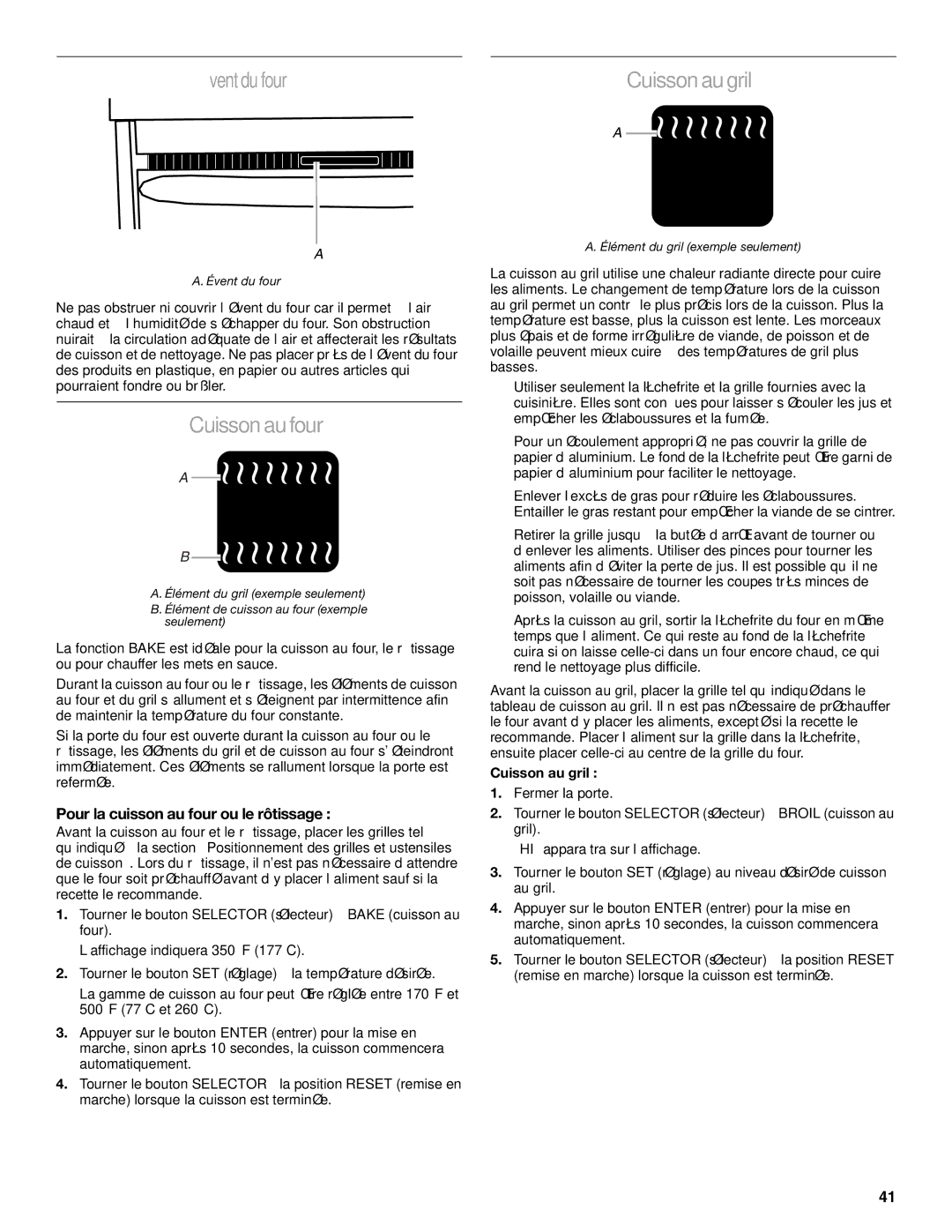 KitchenAid KDRP407 KDRP462 manual Éventdufour, Cuisson au four, Pour la cuisson au four ou le rôtissage, Cuisson au gril 