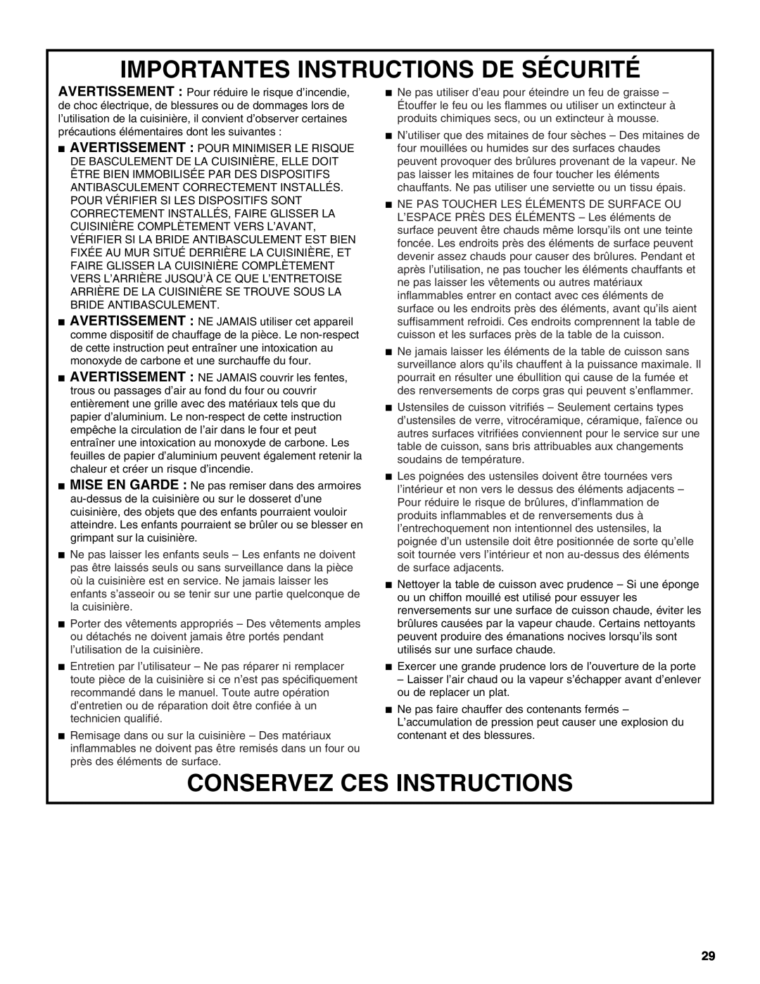KitchenAid KDRP407 KDRP462 manual Importantes Instructions De Sécurité, Conservez Ces Instructions 