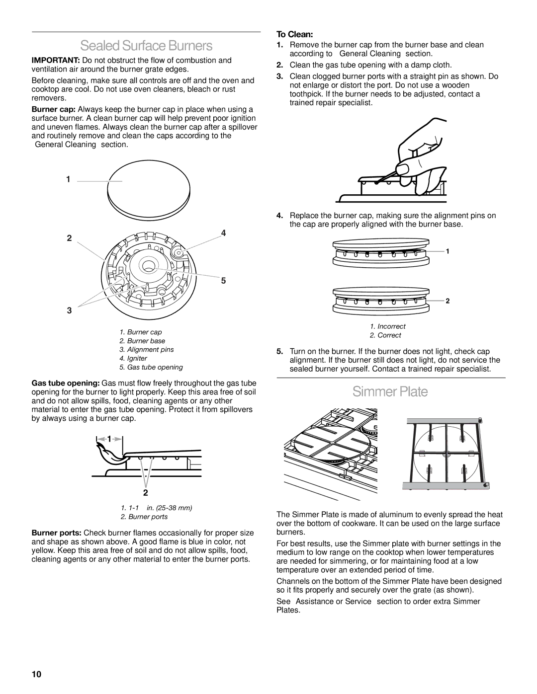 KitchenAid KDRP407 manual Sealed Surface Burners, Simmer Plate, To Clean 