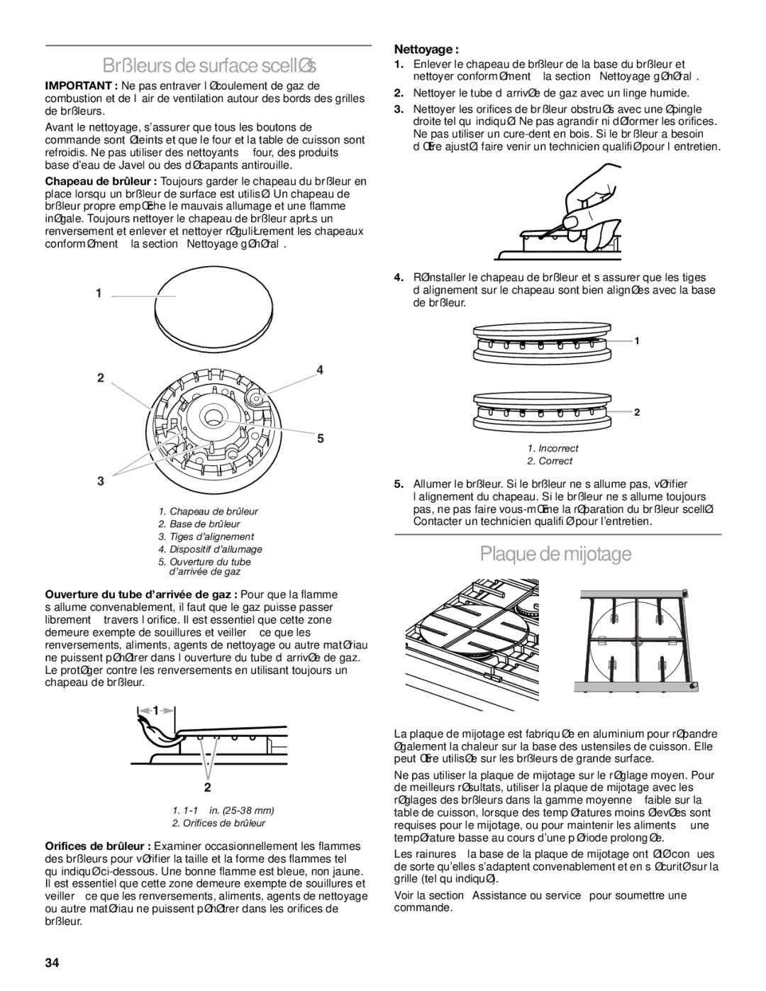 KitchenAid KDRP407 manual Brûleurs de surface scellés, Plaque de mijotage, Nettoyage 