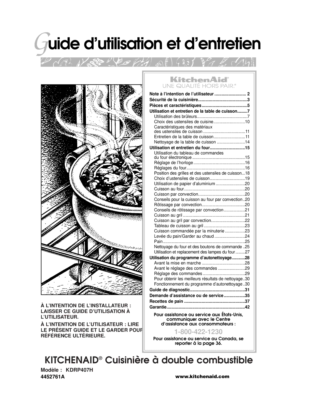 KitchenAid KDRP407H warranty Guide d’utilisation et d’entretien, Modèle 