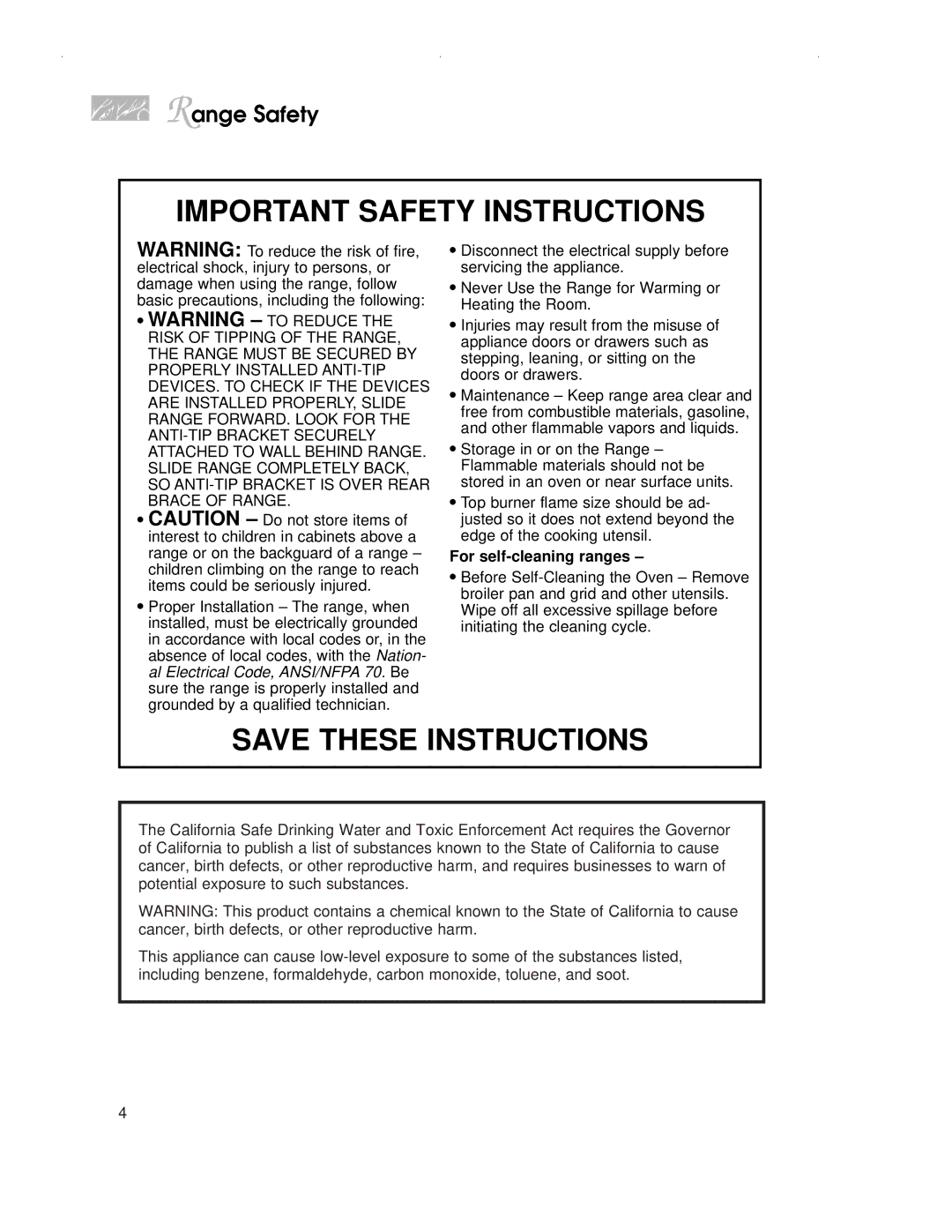 KitchenAid KDRP407H warranty Range Safety, For self-cleaning ranges 