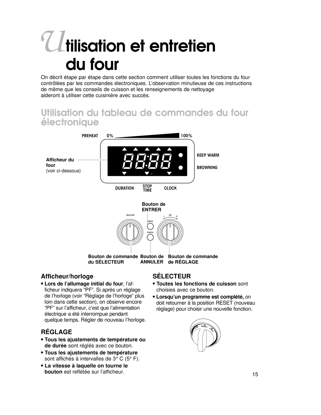 KitchenAid KDRP407H warranty Utilisation et entretien du four, Utilisation du tableau de commandes du four électronique 