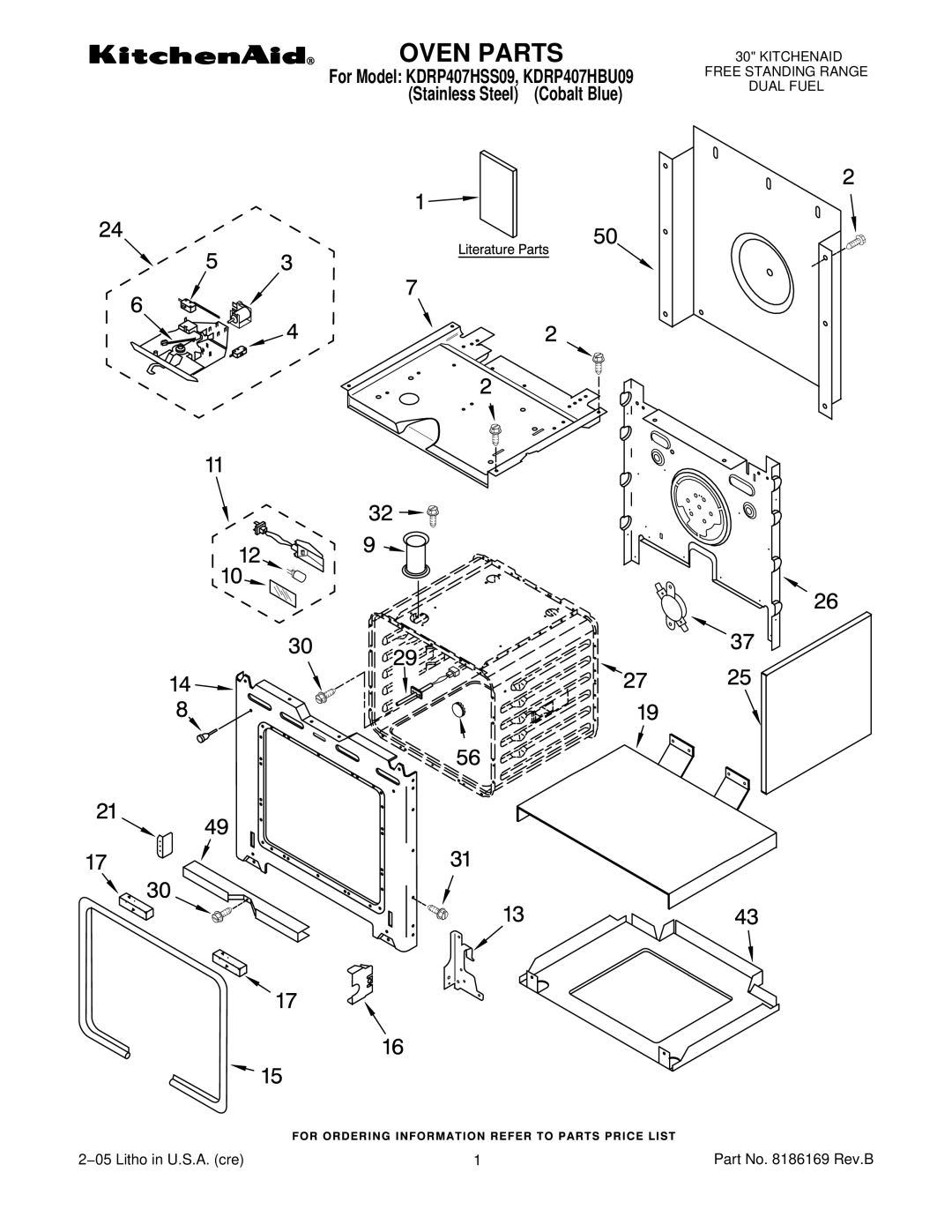 KitchenAid KDRP407HSS09, KDRP407HBU09 manual Oven Parts 