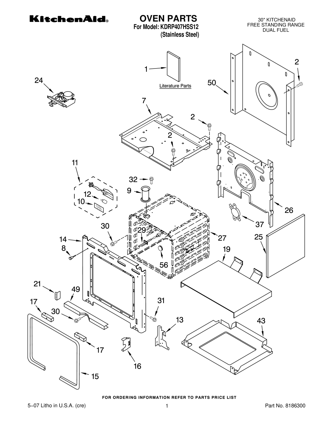 KitchenAid KDRP407HSS12 manual Oven Parts 