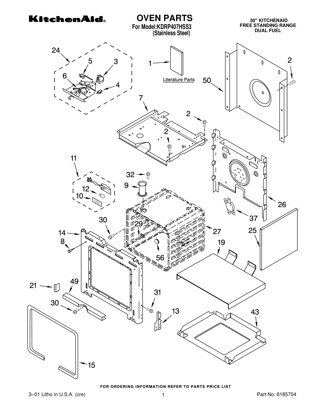 KitchenAid KDRP407HSS3 manual Oven Parts 