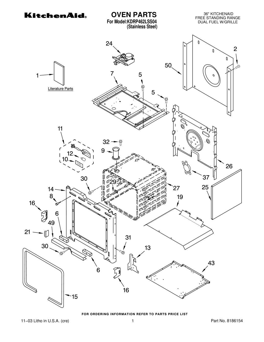 KitchenAid KDRP462LSS04 manual Oven Parts 