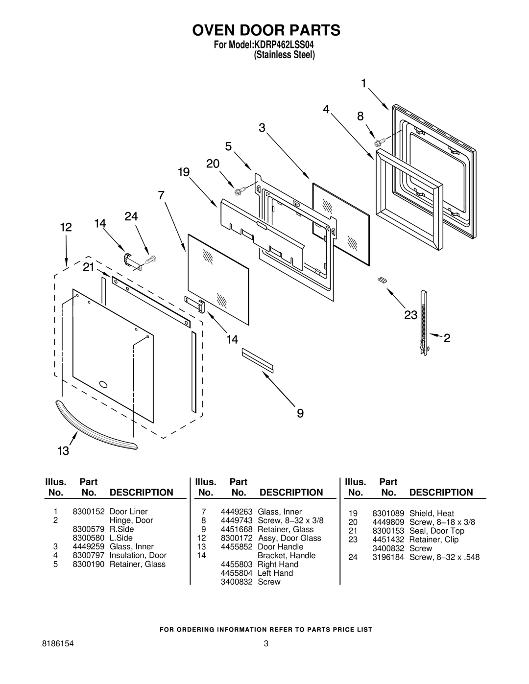 KitchenAid KDRP462LSS04 manual Oven Door Parts 