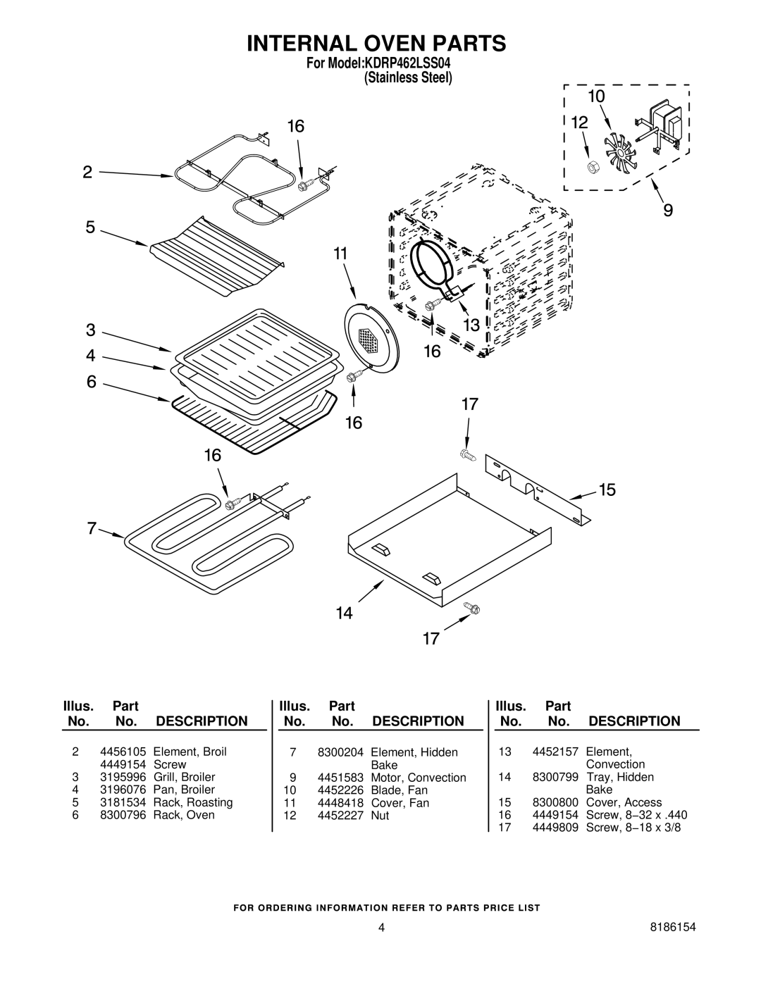 KitchenAid manual Internal Oven Parts, For ModelKDRP462LSS04 Stainless Steel 