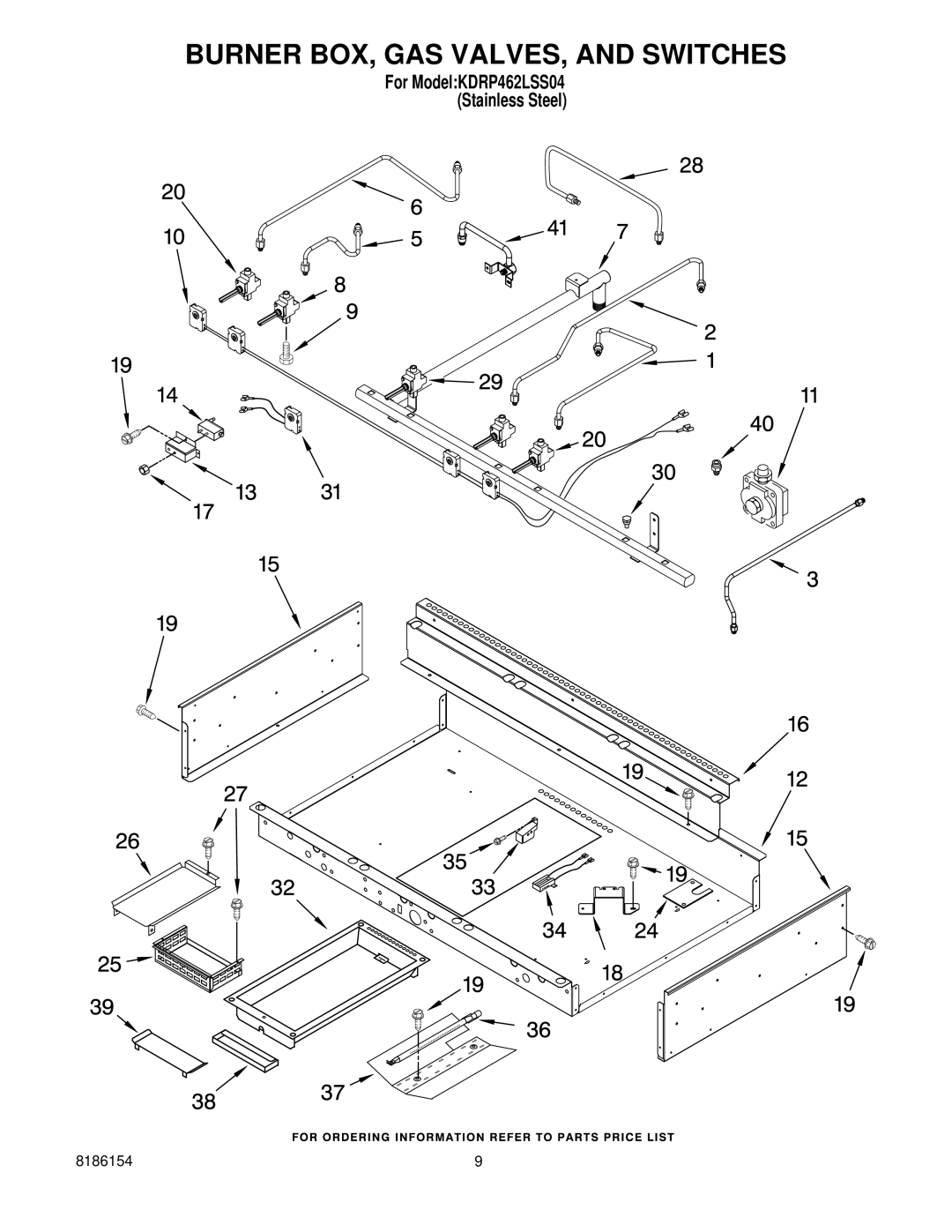 KitchenAid KDRP462LSS04 manual Burner BOX, GAS VALVES, and Switches 