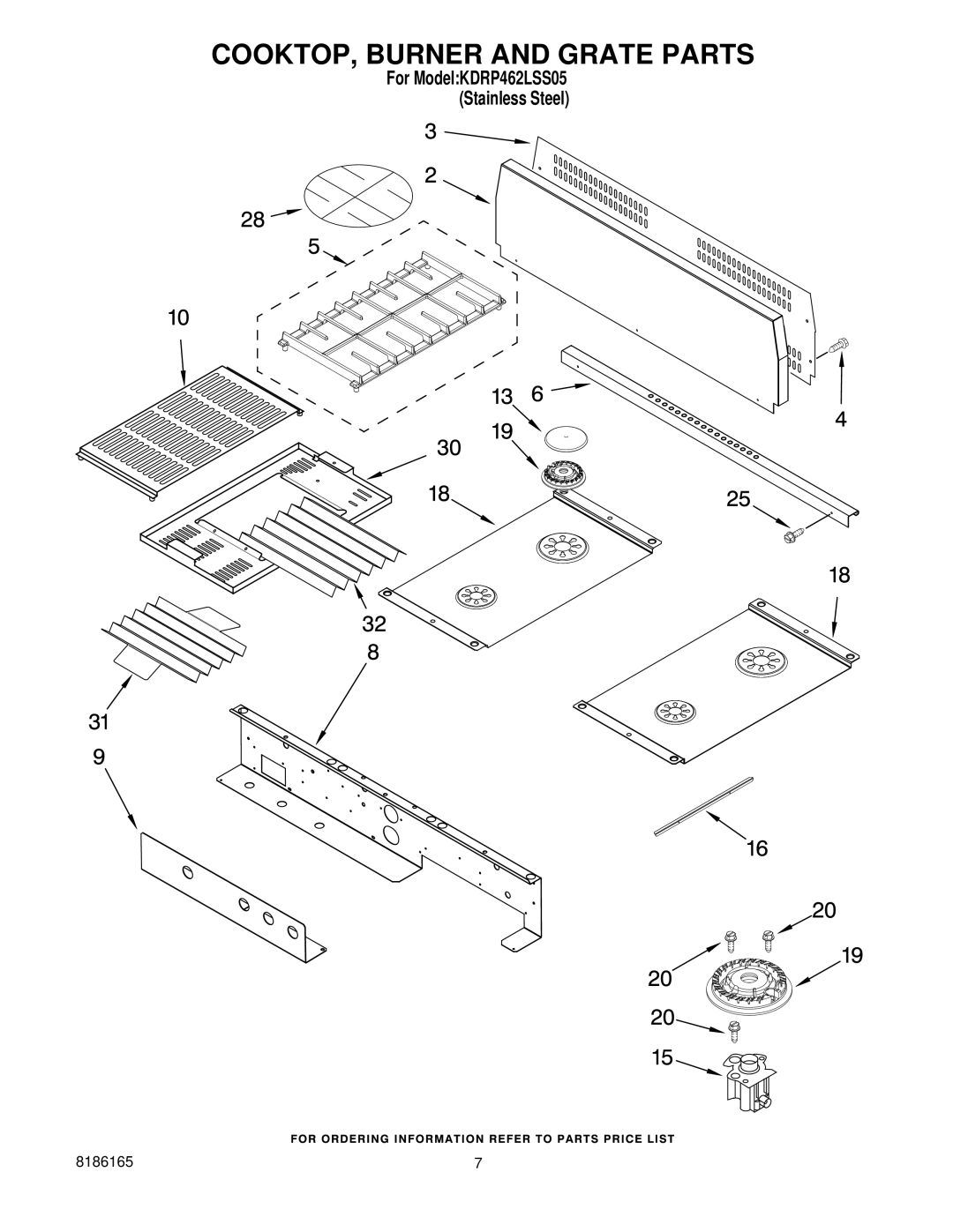 KitchenAid KDRP462LSS05 manual COOKTOP, Burner and Grate Parts 