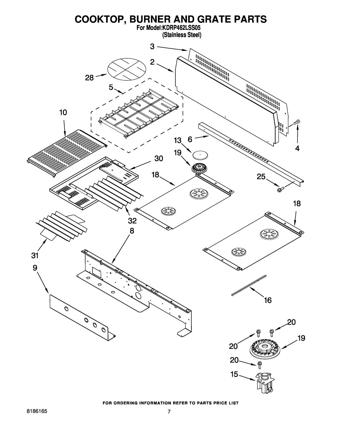 KitchenAid manual Cooktop, Burner And Grate Parts, For ModelKDRP462LSS05 Stainless Steel 
