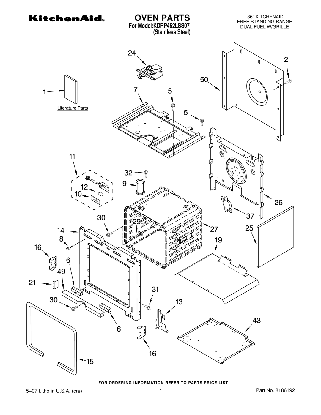 KitchenAid KDRP462LSS07 manual Oven Parts 