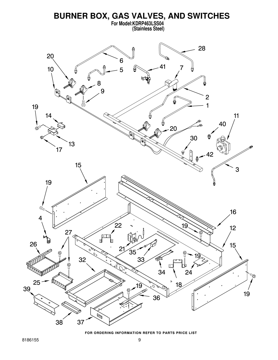 KitchenAid KDRP463LSS04 manual Burner BOX, GAS VALVES, and Switches 